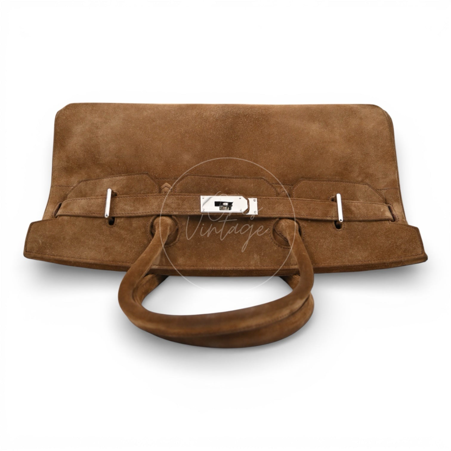 Hermes Birkin Shoulder Doblis Suede Brown Bag PHW Brown Square R
