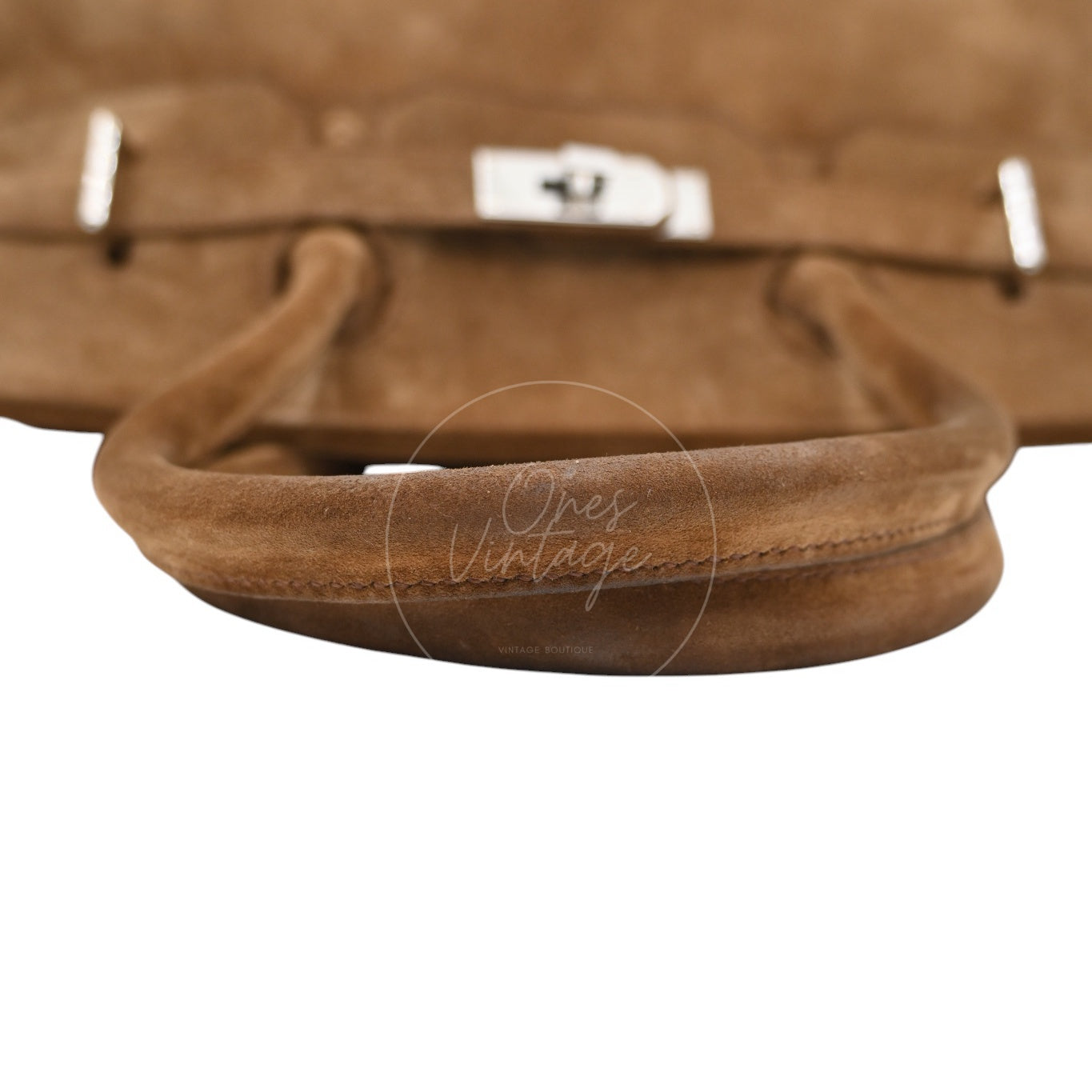 Hermes Birkin Shoulder Doblis Suede Brown Bag PHW Brown Square R