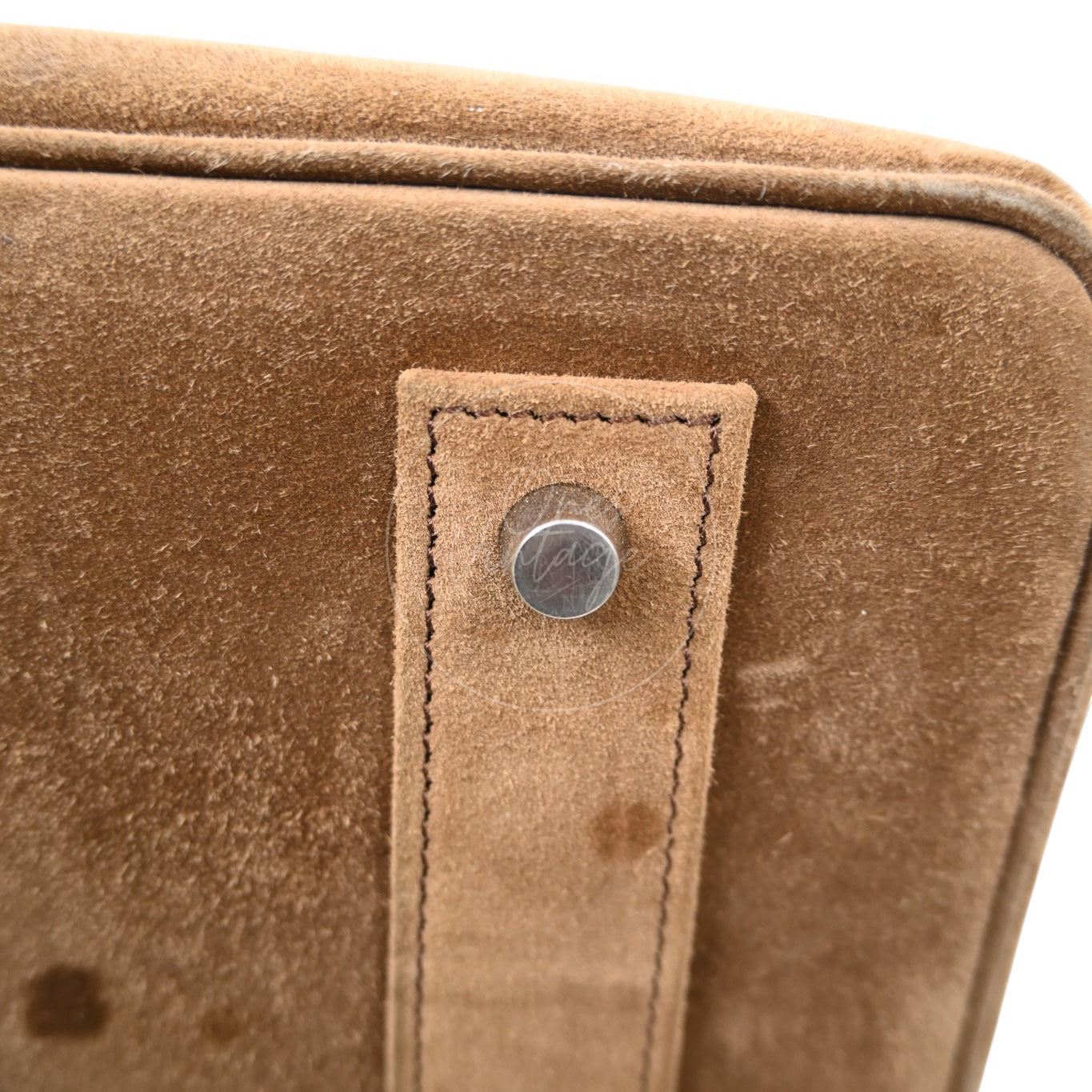Hermes Birkin Shoulder Doblis Suede Brown Bag PHW Brown Square R