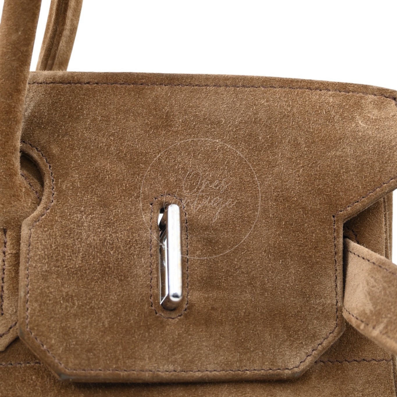 Hermes Birkin Shoulder Doblis Suede Brown Bag PHW Brown Square R