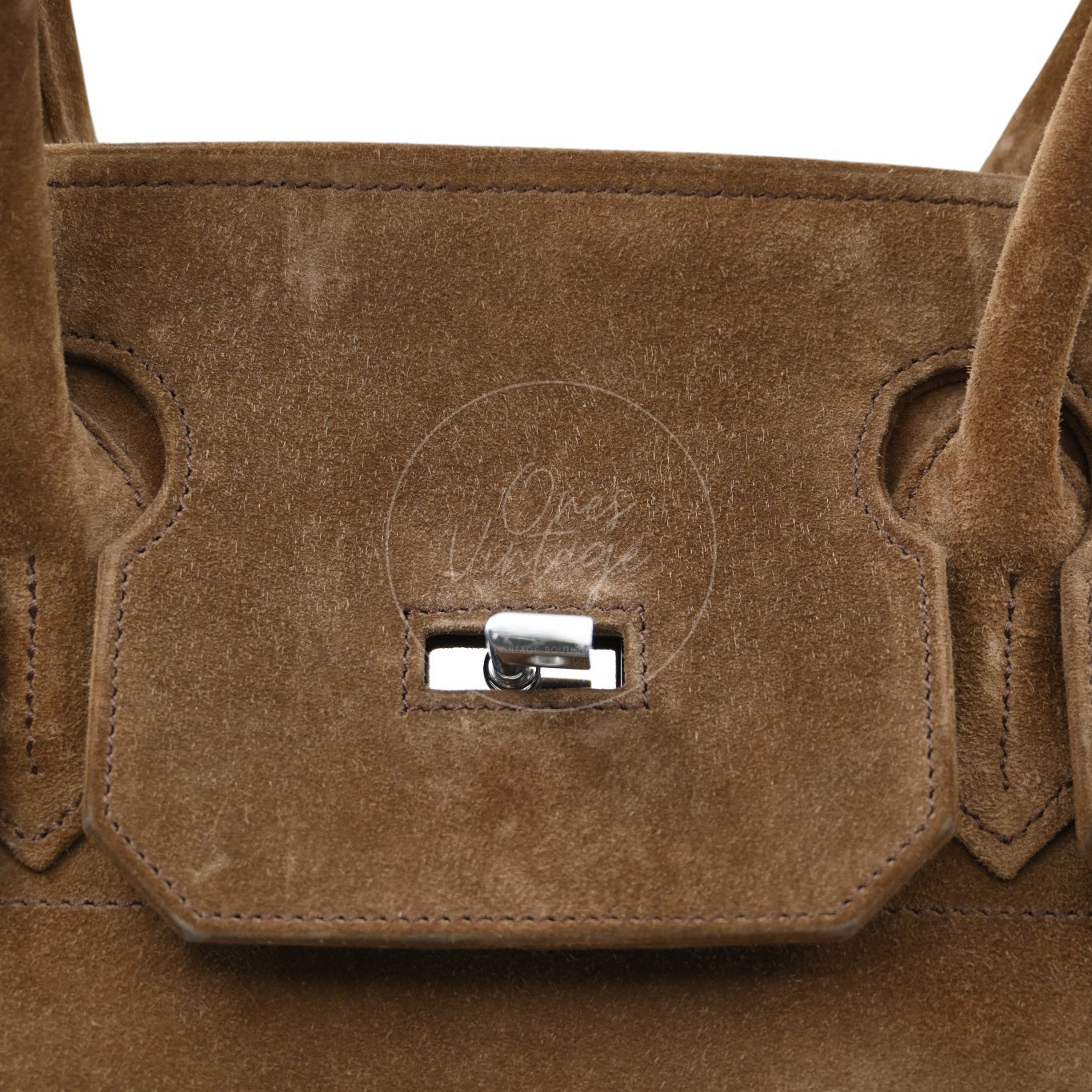 Hermes Birkin Shoulder Doblis Suede Brown Bag PHW Brown Square R
