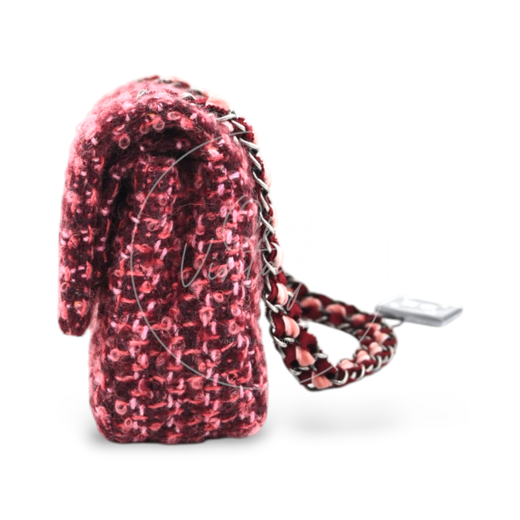 Chanel Burgundy and Pink Classic Double Flap 26 in Tweed Quilted Canvas Series 20
