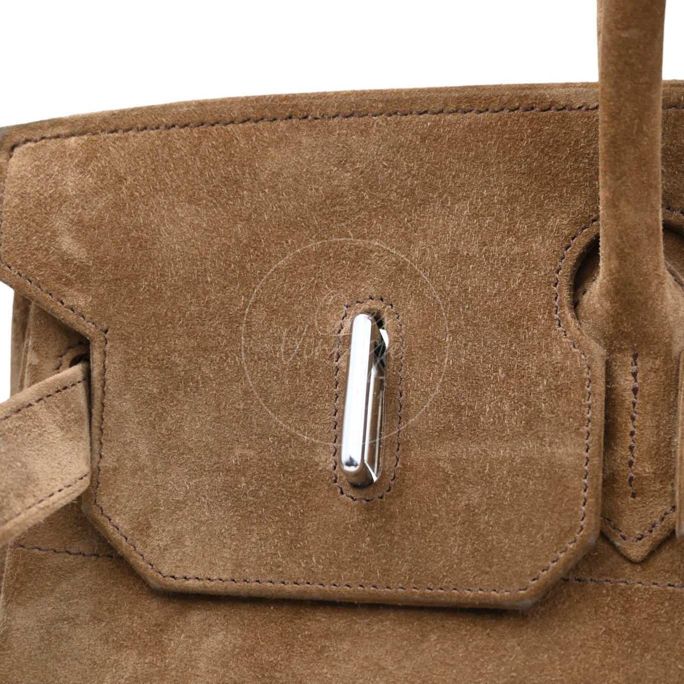 Hermes Birkin Shoulder Doblis Suede Brown Bag PHW Brown Square R