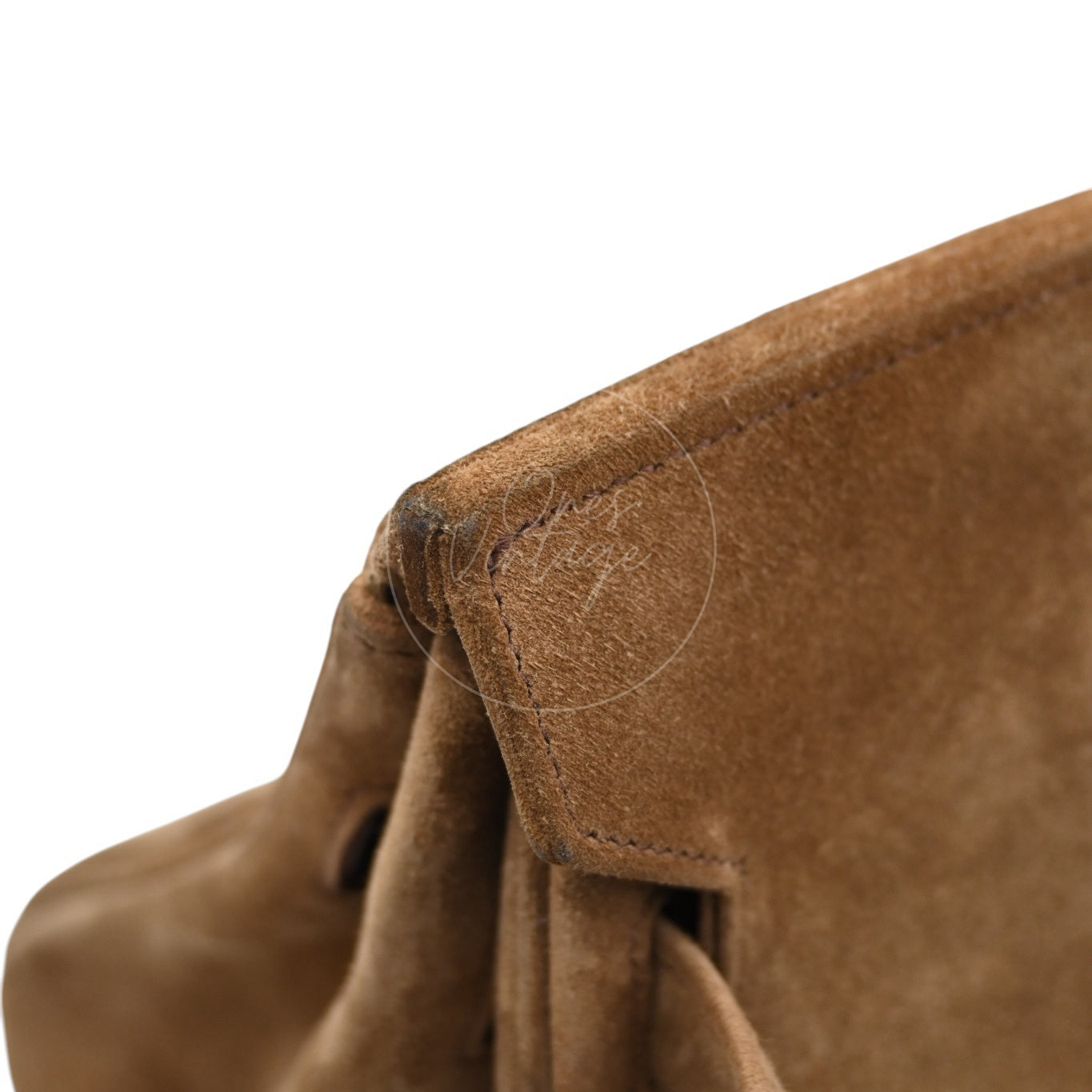 Hermes Birkin Shoulder Doblis Suede Brown Bag PHW Brown Square R