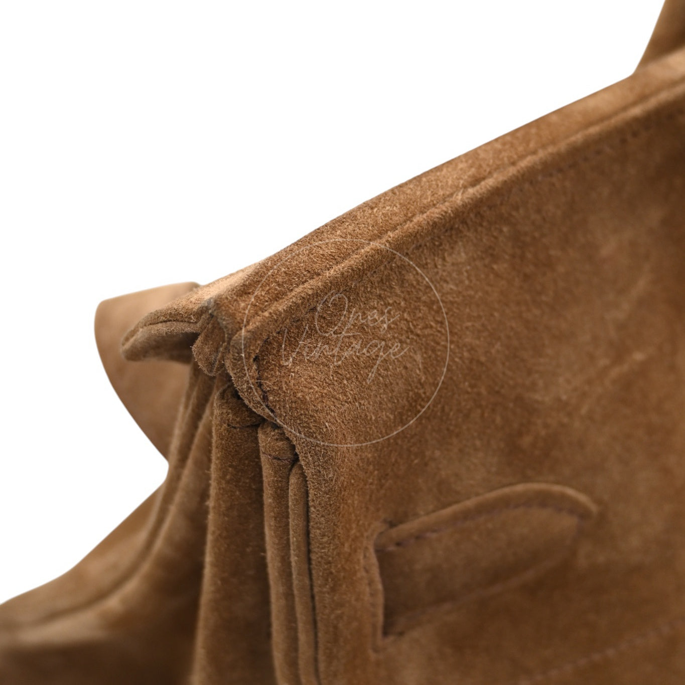 Hermes Birkin Shoulder Doblis Suede Brown Bag PHW Brown Square R
