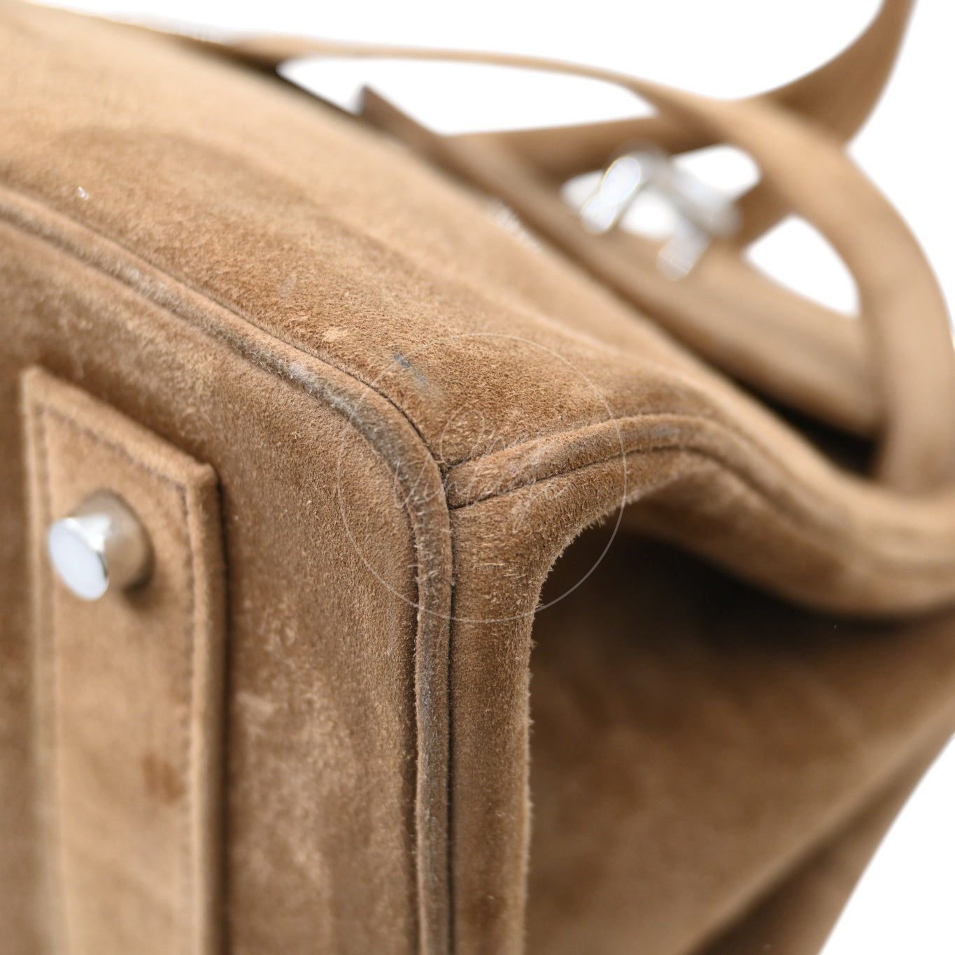 Hermes Birkin Shoulder Doblis Suede Brown Bag PHW Brown Square R