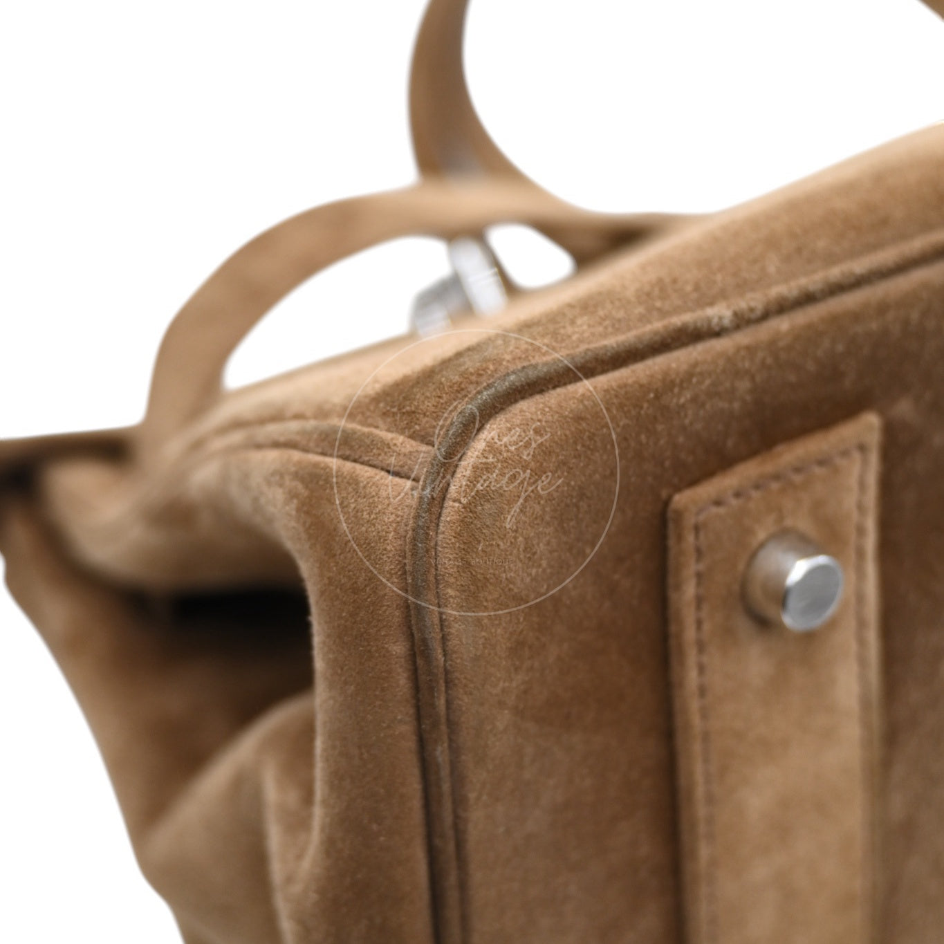 Hermes Birkin Shoulder Doblis Suede Brown Bag PHW Brown Square R