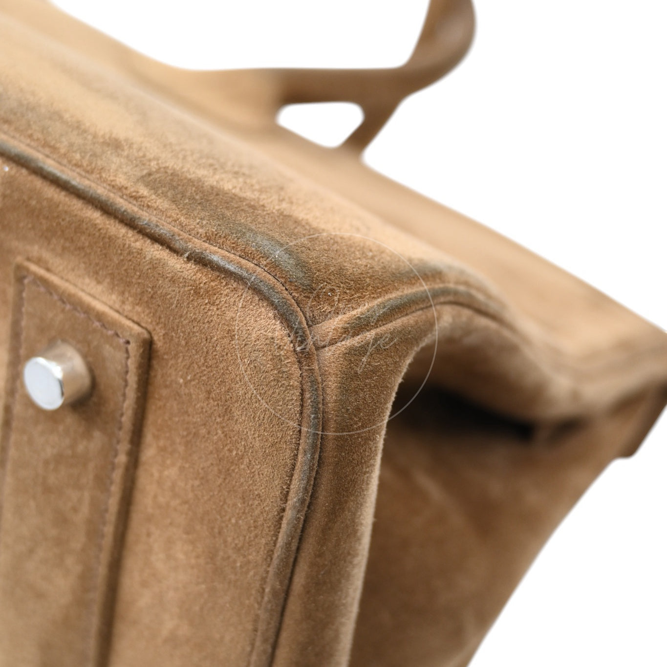 Hermes Birkin Shoulder Doblis Suede Brown Bag PHW Brown Square R