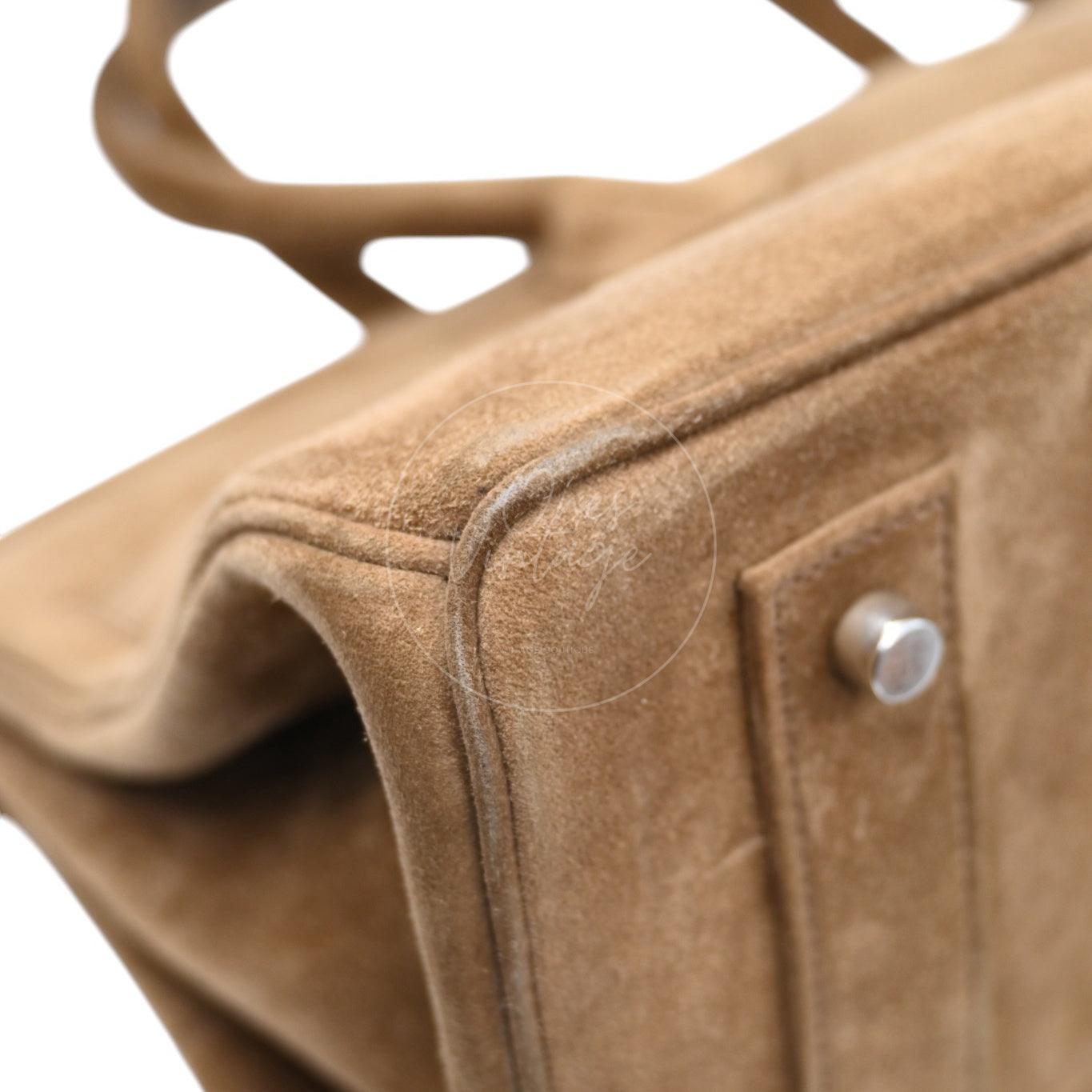 Hermes Birkin Shoulder Doblis Suede Brown Bag PHW Brown Square R