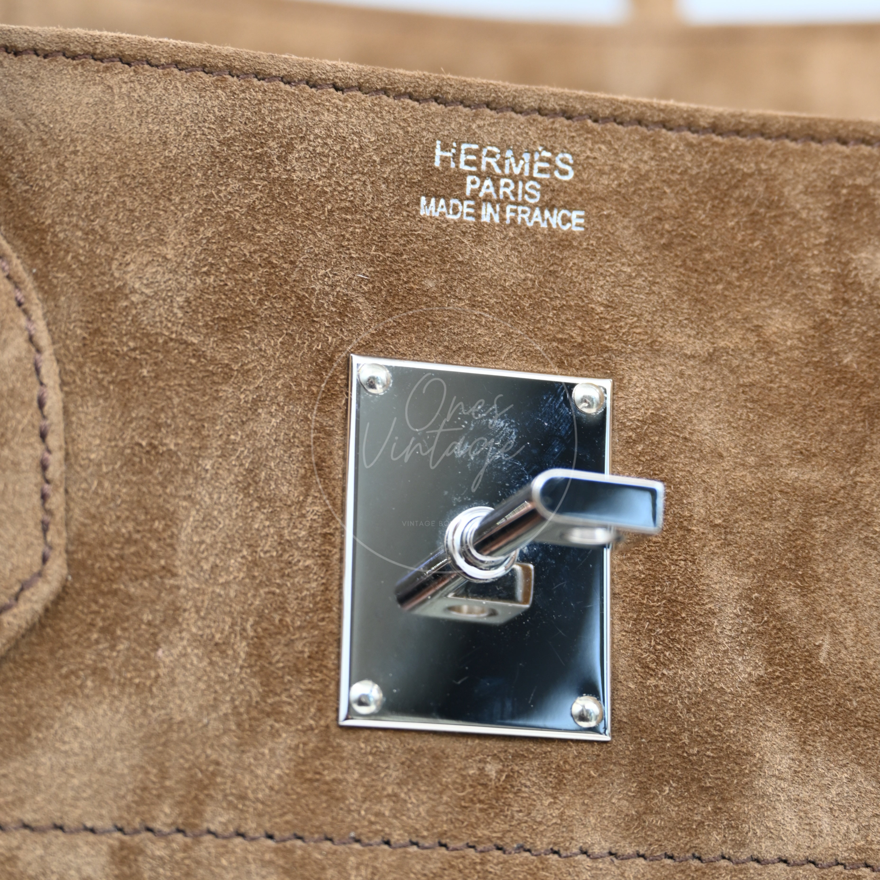 Hermes Birkin Shoulder Doblis Suede Brown Bag PHW Brown Square R