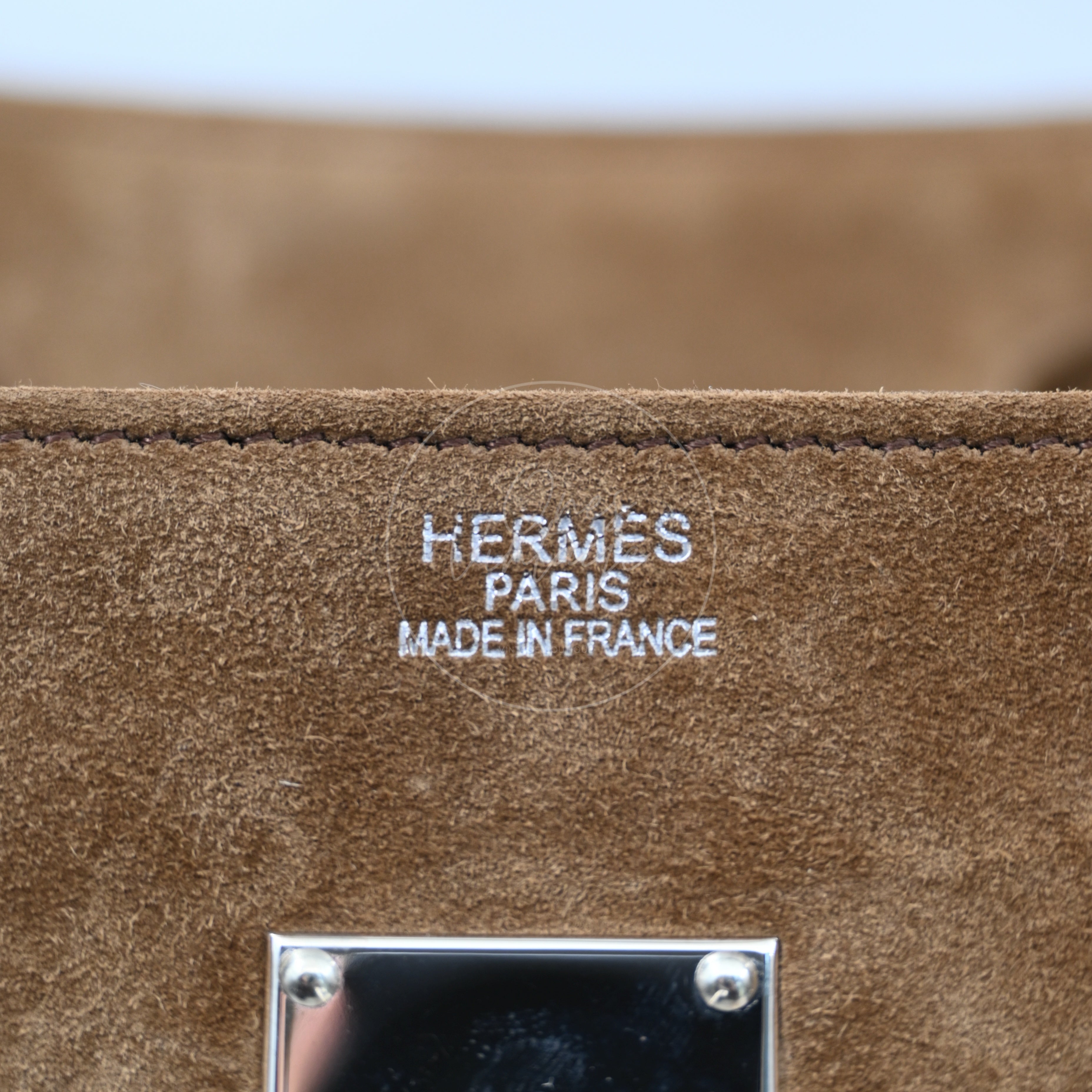 Hermes Birkin Shoulder Doblis Suede Brown Bag PHW Brown Square R