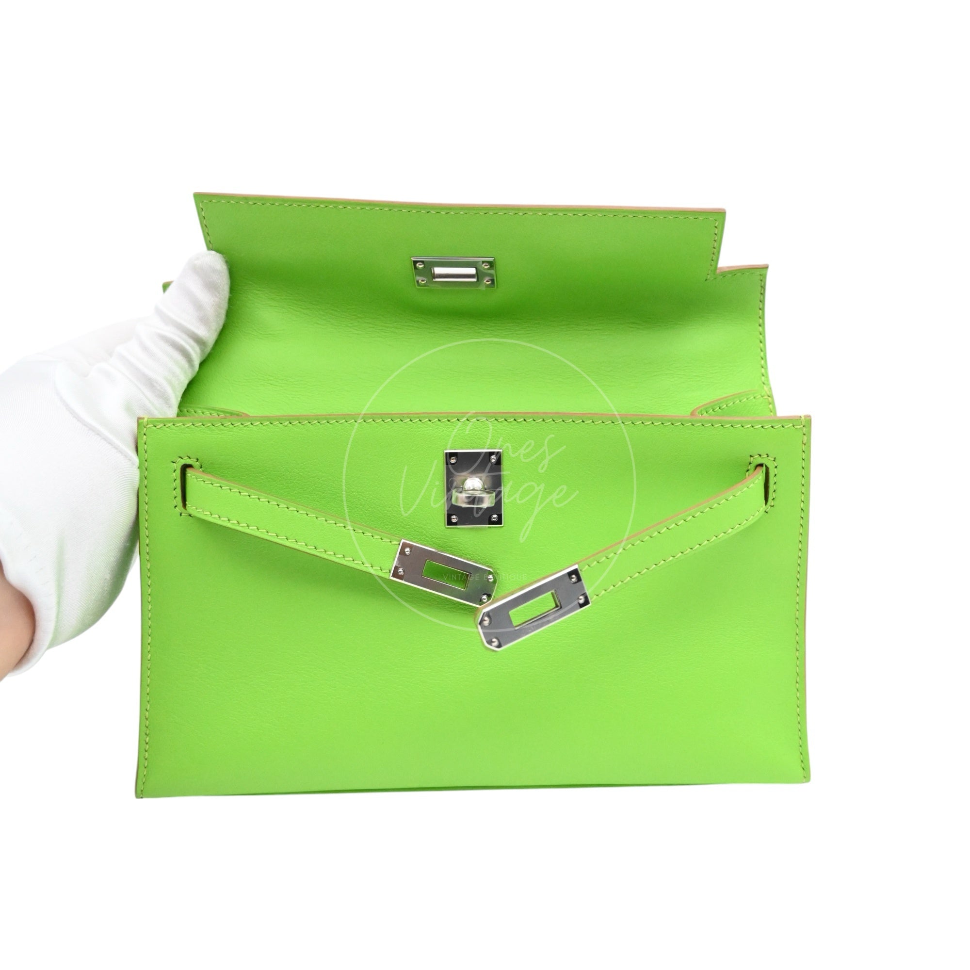 Hermes Mini Kelly Pochette Swift PHW Apple Green Square P