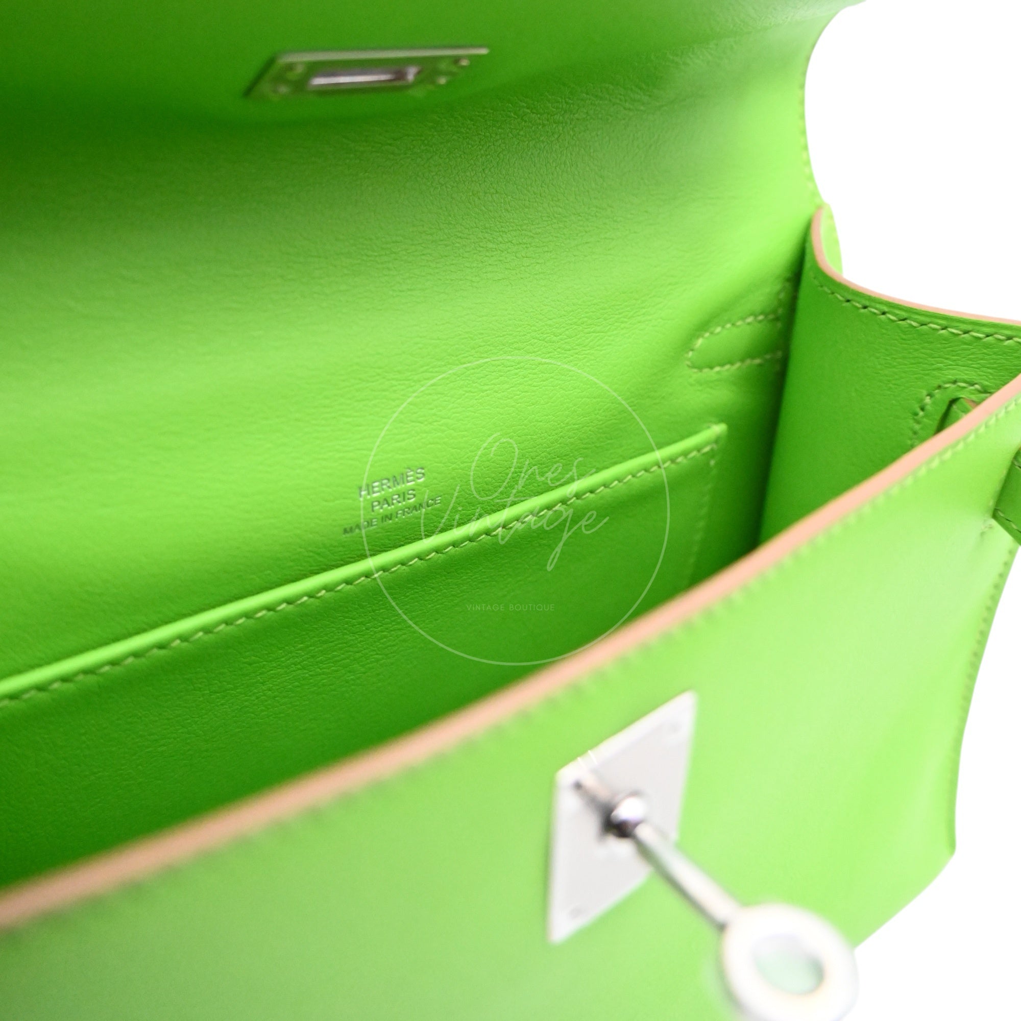 Hermes Mini Kelly Pochette Swift PHW Apple Green Square P