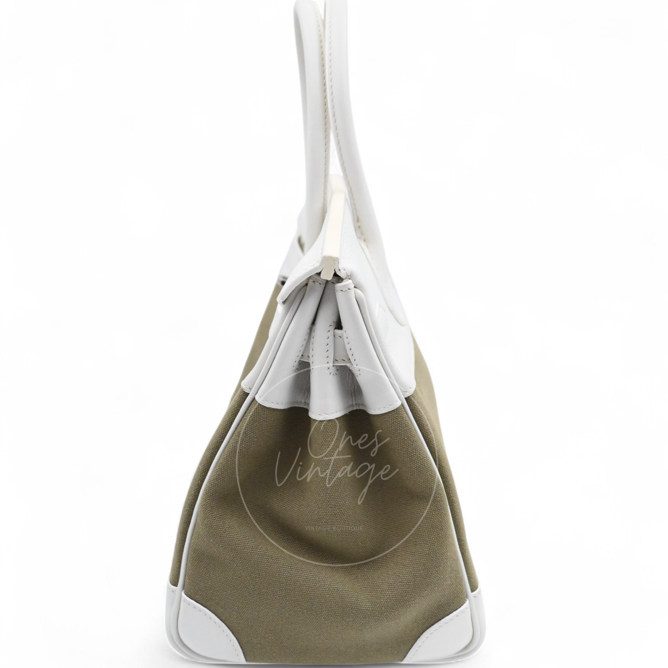 Hermes Birkin 30 Swift Toile PHW White Vert Olive Square K