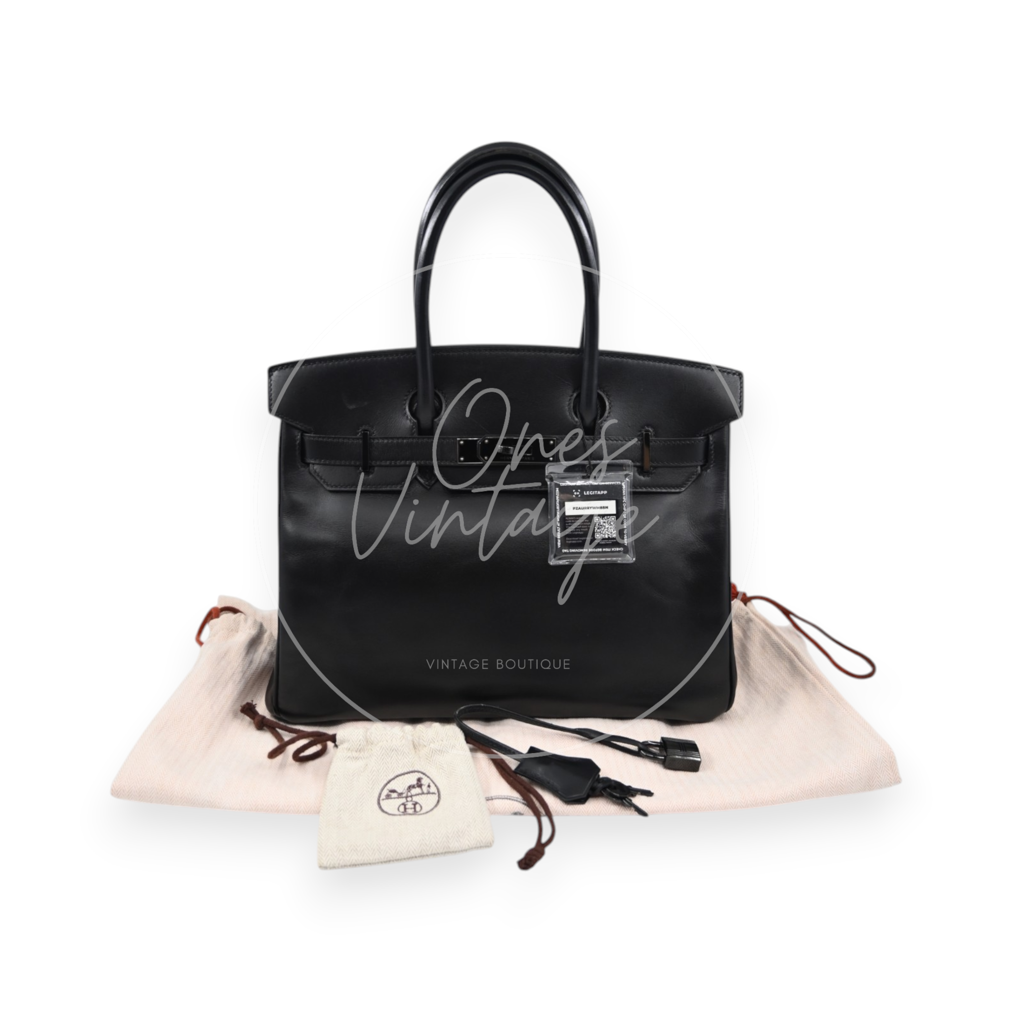 Hermes Birkin 30 So Black Box Calf Leather PVD Square N