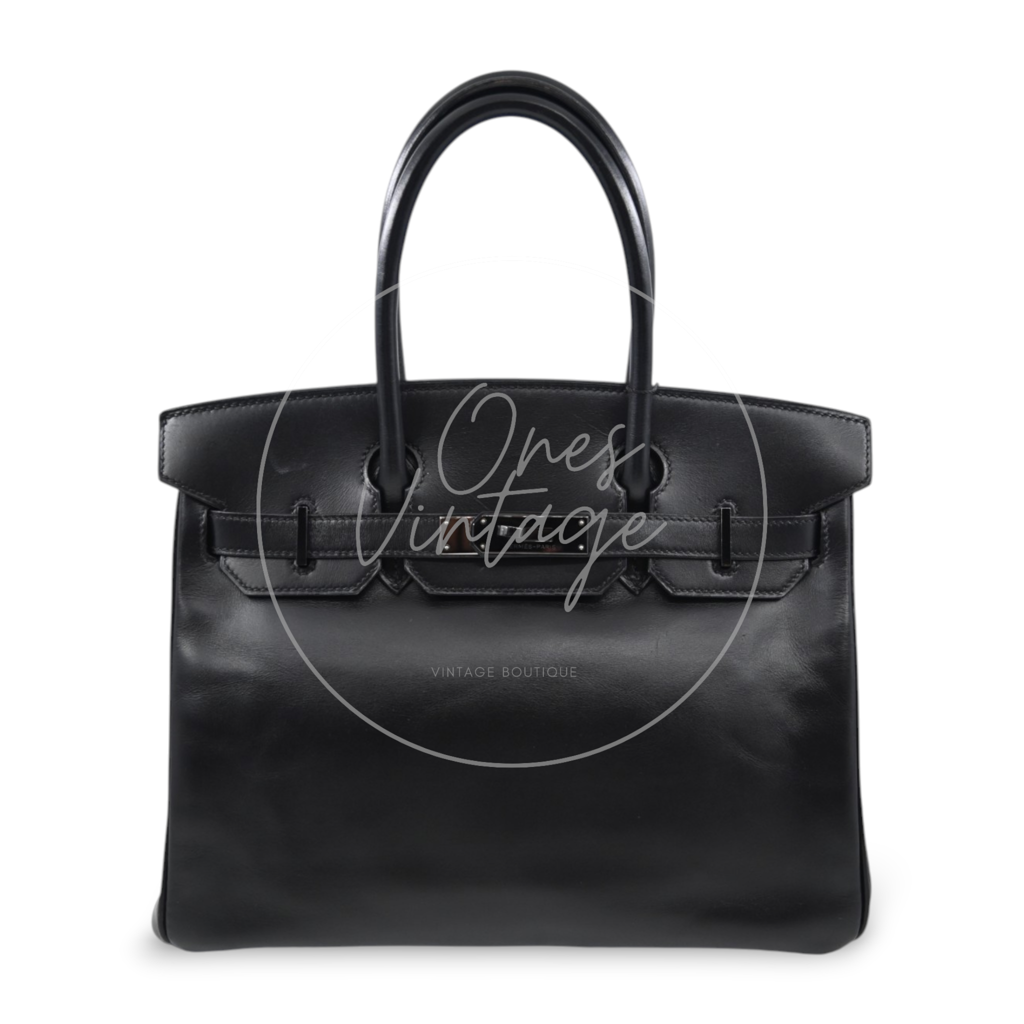 Hermes Birkin 30 So Black Box Calf Leather PVD Square N
