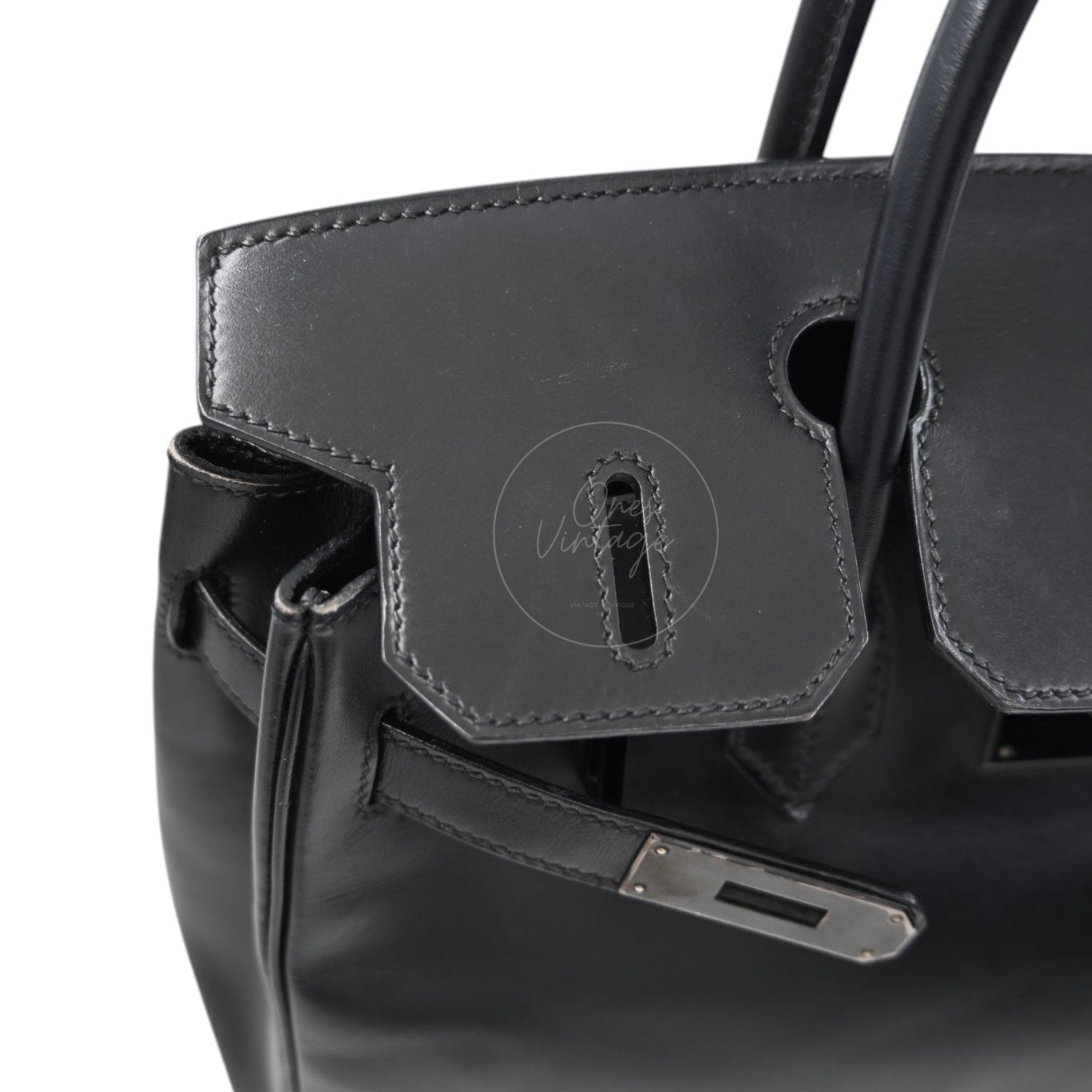 Hermes Birkin 30 So Black Box Calf Leather PVD Square N