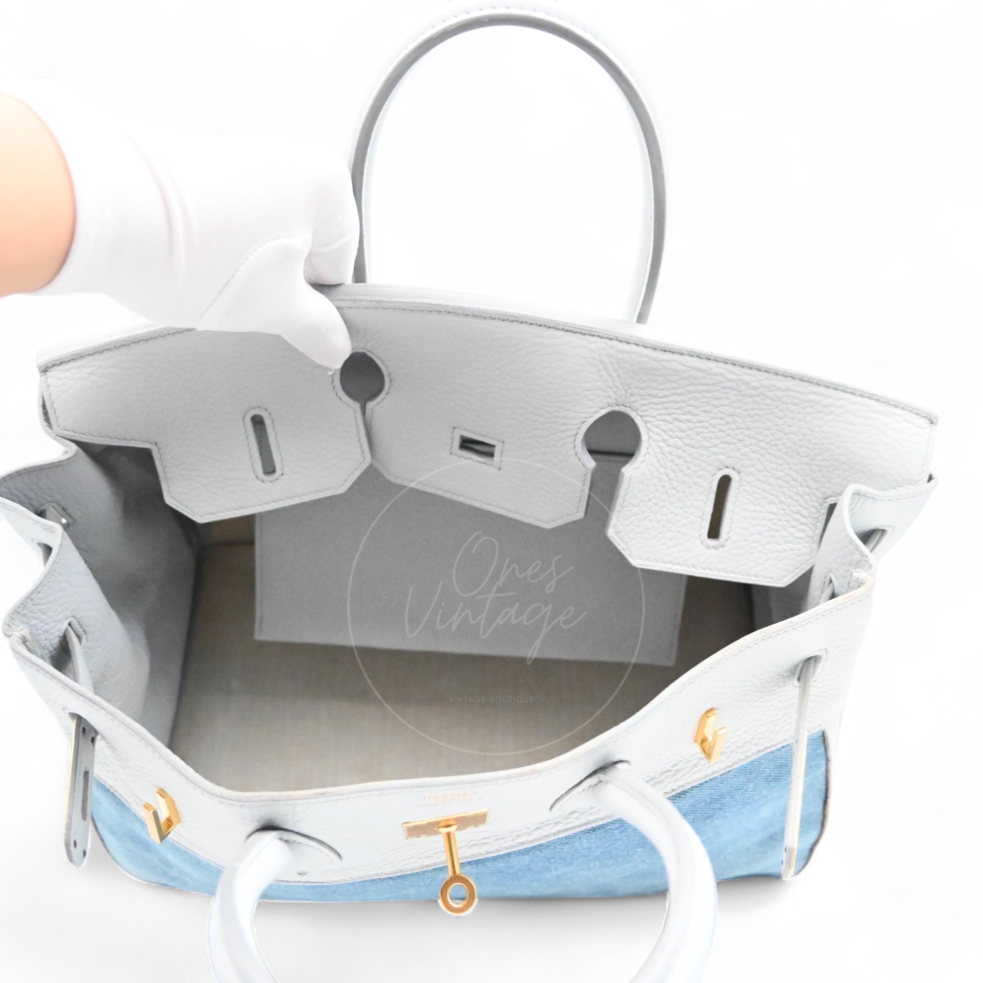 Hermes Birkin 35 TC GHW Gris Pale x Denim Blue Square F