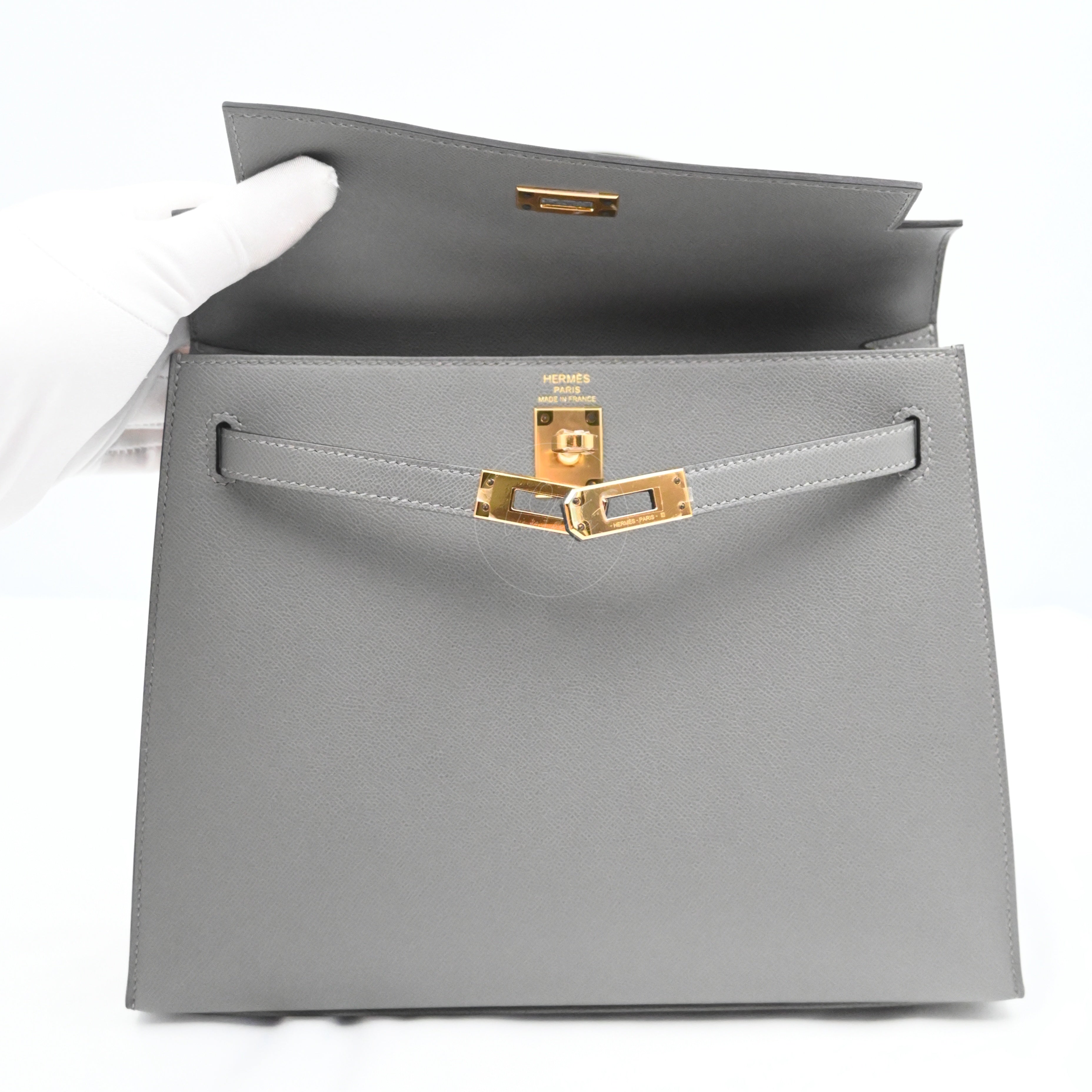 Hermes Kelly K28 Epsom Handbag GHW Gris Meyer Stamp B