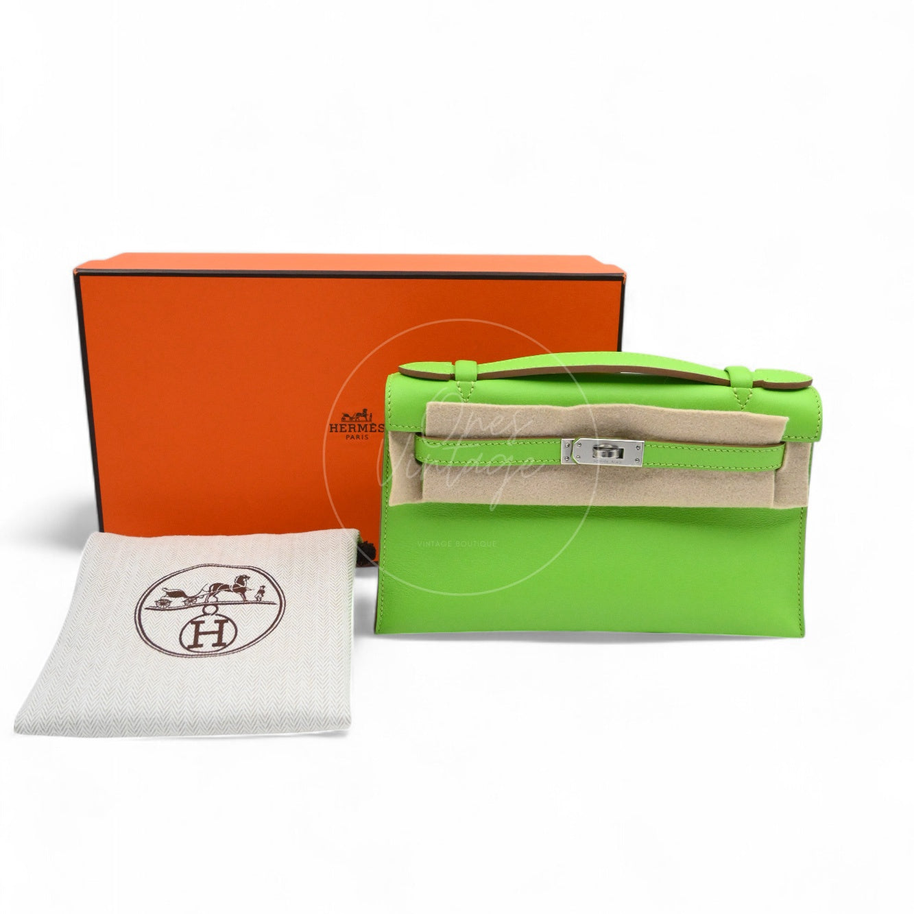 Hermes Mini Kelly Pochette Swift PHW Apple Green Square P