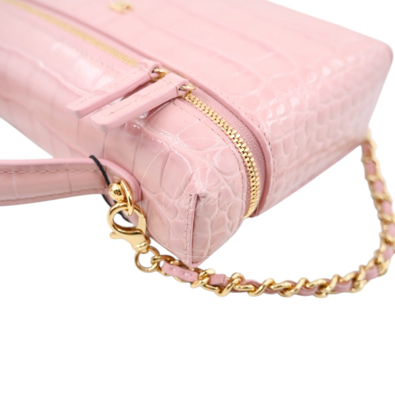 Chanel Calfskin Crocodile Embossed Slim Vanity Case With Chain Pink GHW Series K3