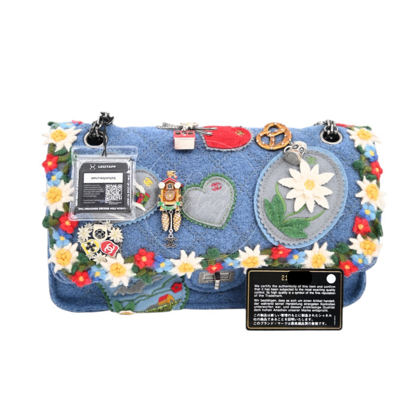 Chanel Fabric Paris-Salzburg Crest Austrian Embroidered Flap Bag SHW Blue Series 21