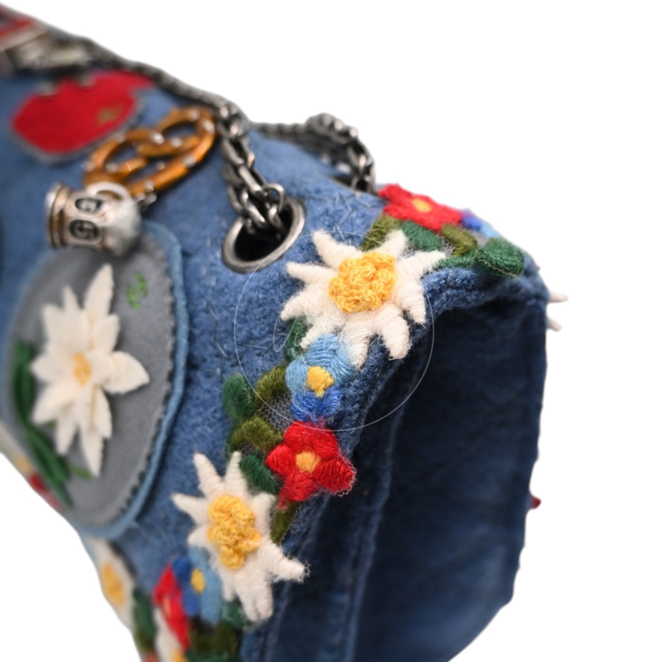 Chanel Fabric Paris-Salzburg Crest Austrian Embroidered Flap Bag SHW Blue Series 21