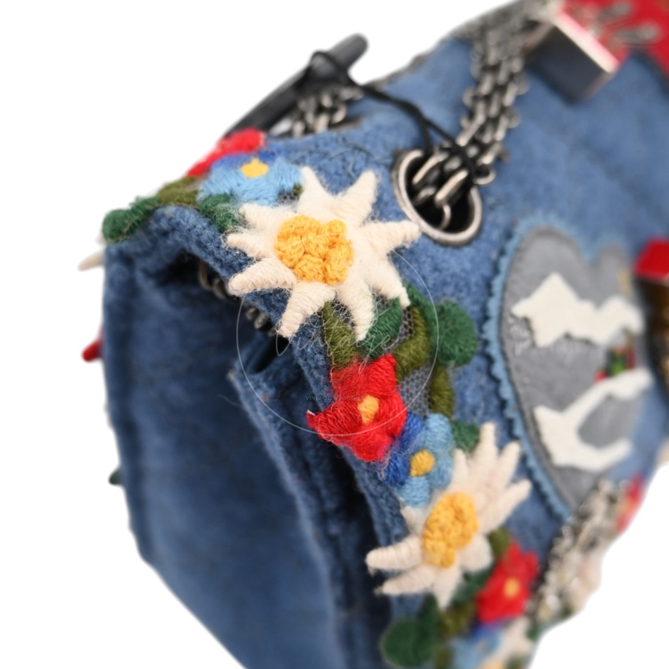 Chanel Fabric Paris-Salzburg Crest Austrian Embroidered Flap Bag SHW Blue Series 21
