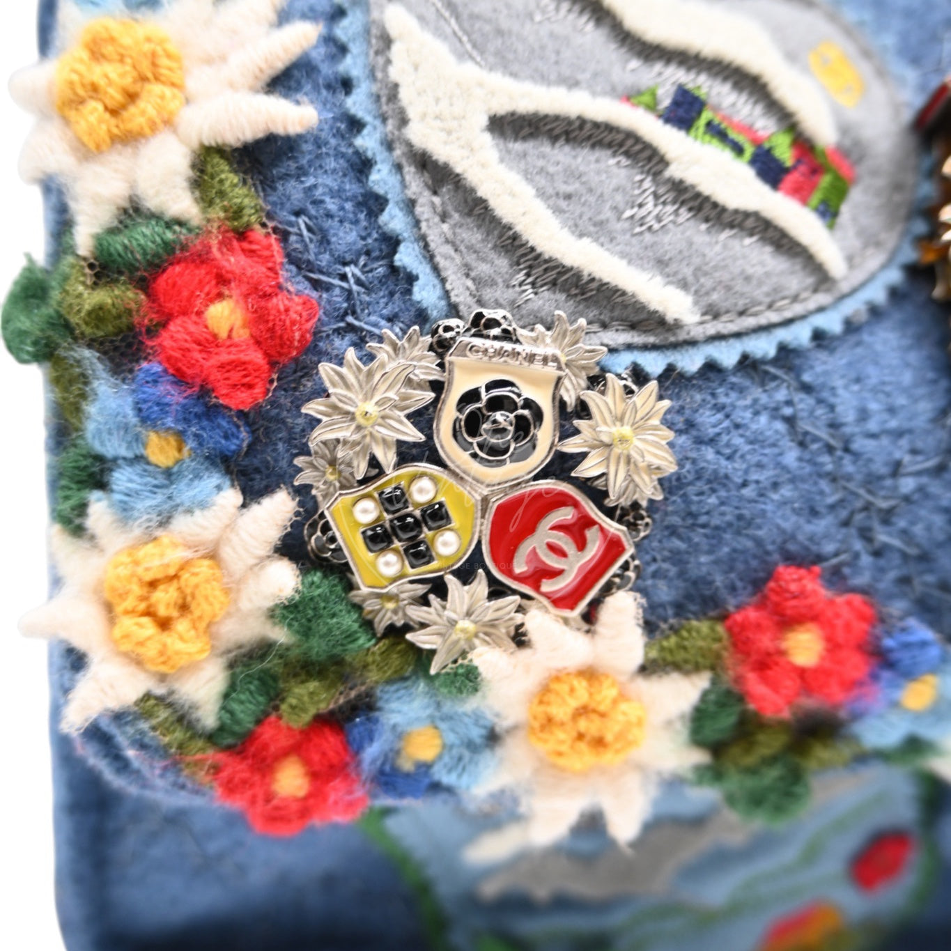 Chanel Fabric Paris-Salzburg Crest Austrian Embroidered Flap Bag SHW Blue Series 21