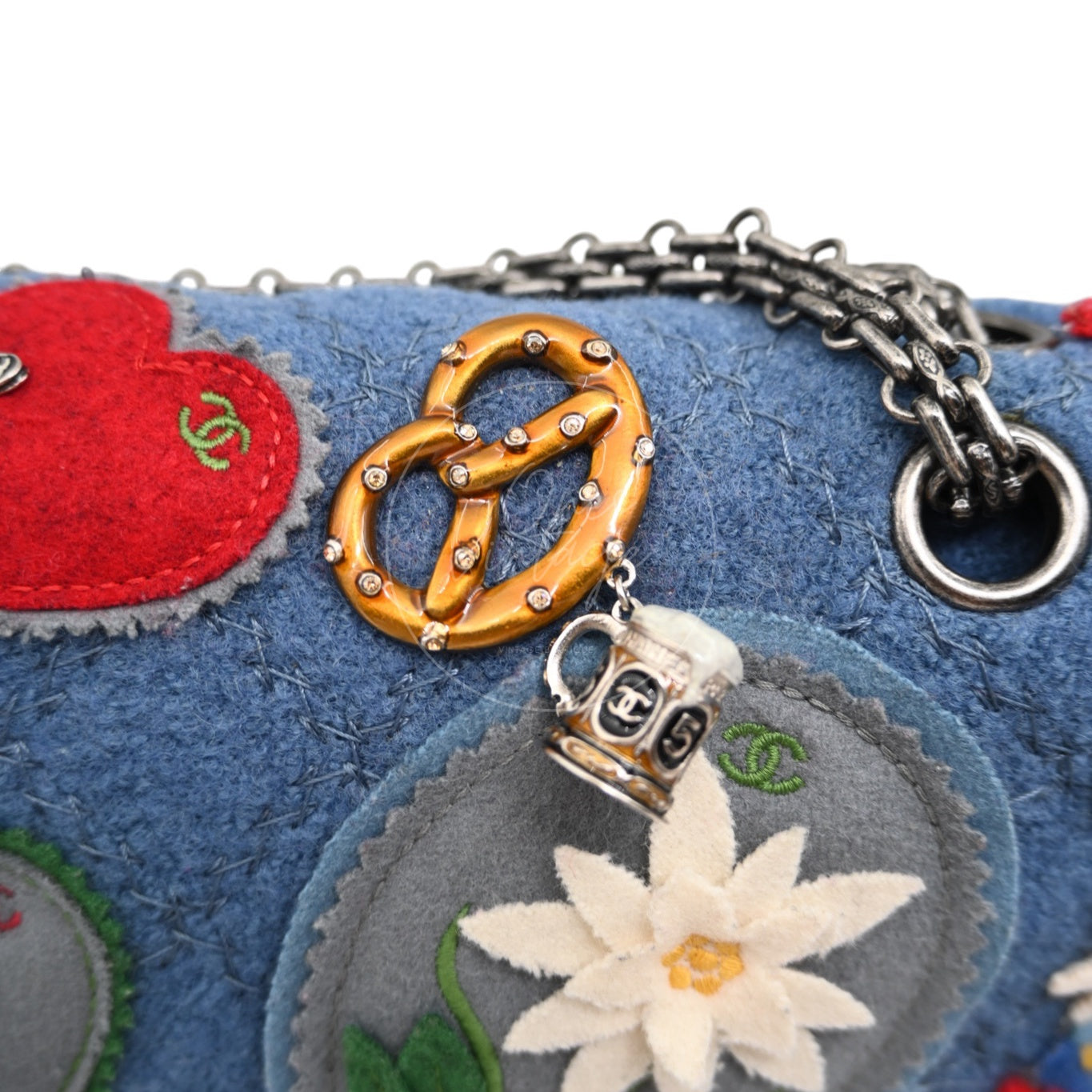Chanel Fabric Paris-Salzburg Crest Austrian Embroidered Flap Bag SHW Blue Series 21