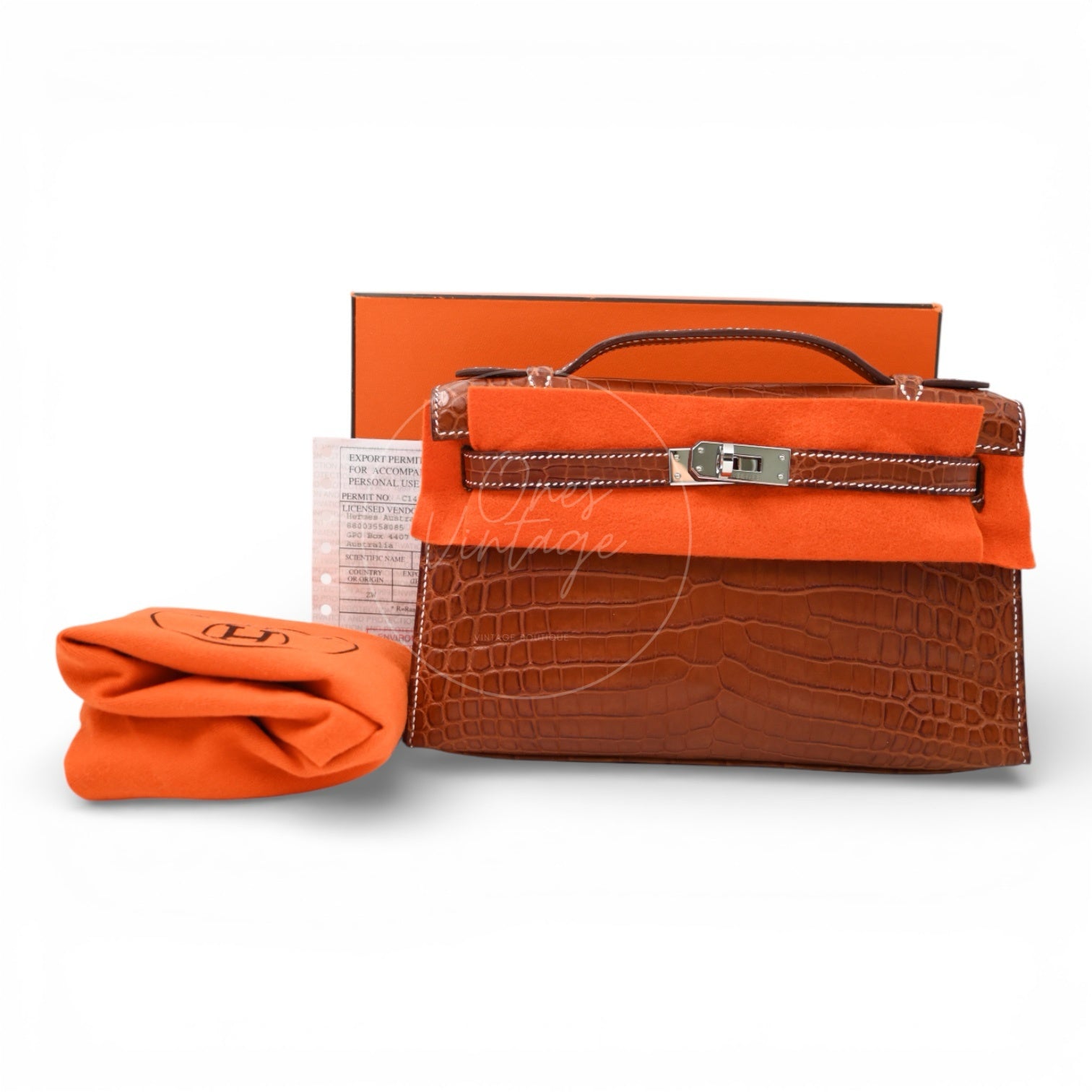 Hermes Mini Kelly Pochette Crocody Niloticus Gold Matte PHW Brown Square J