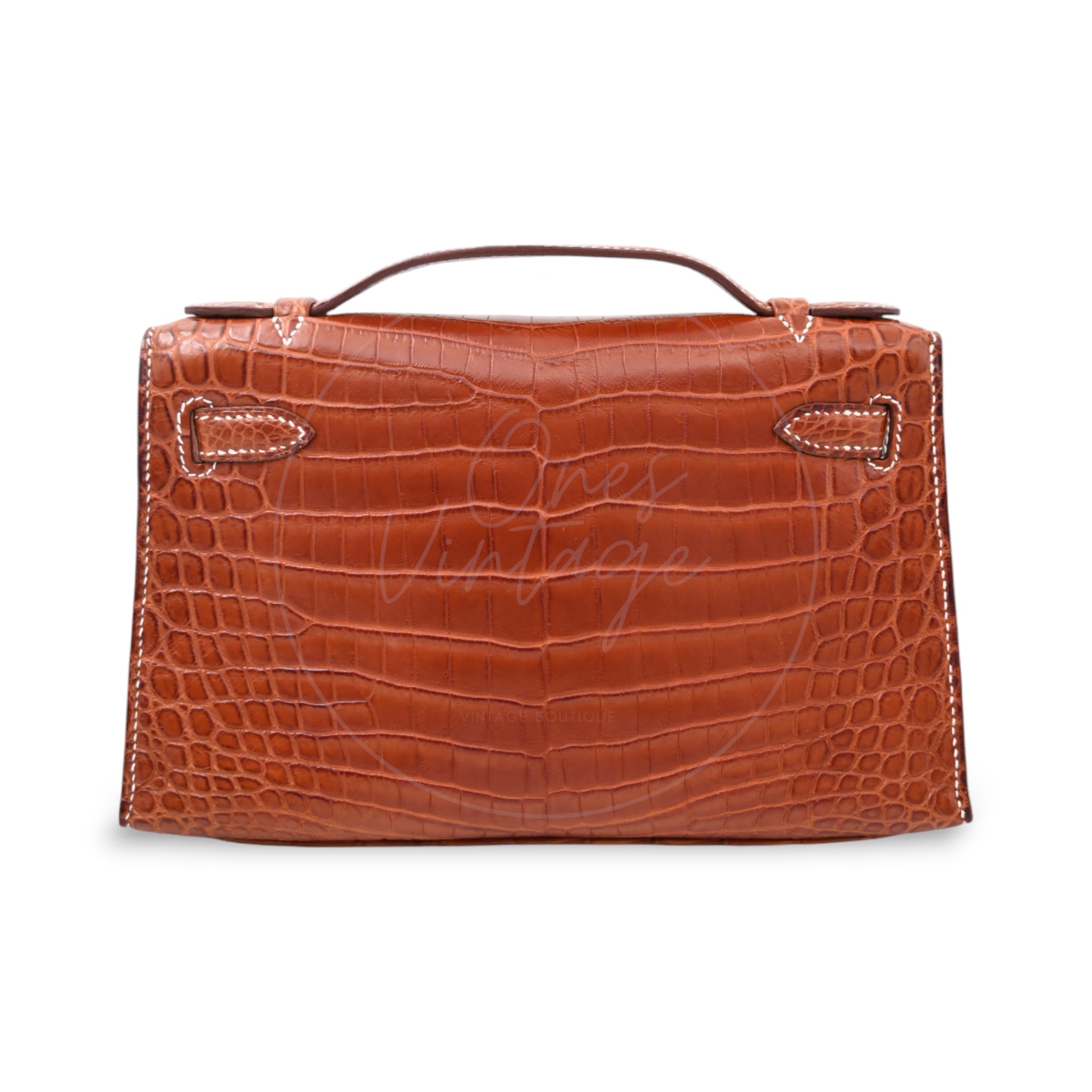 Hermes Mini Kelly Pochette Crocody Niloticus Gold Matte PHW Brown Square J
