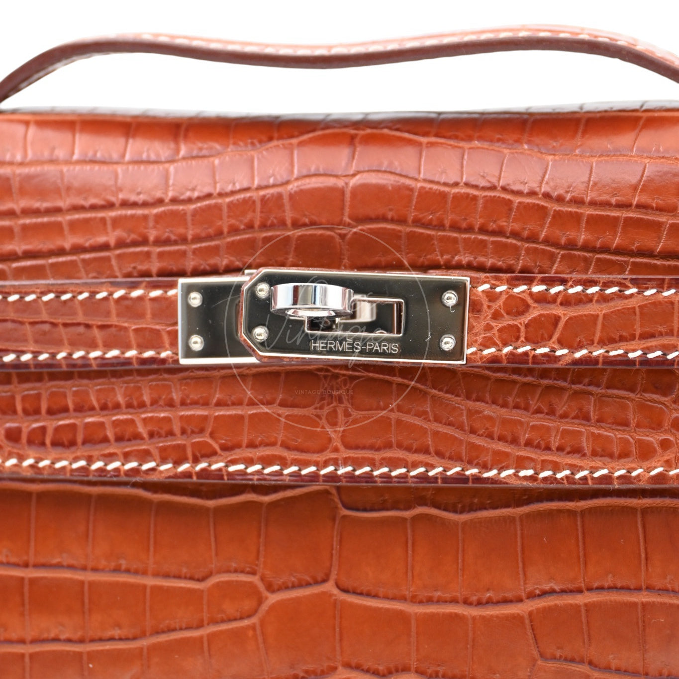 Hermes Mini Kelly Pochette Crocody Niloticus Gold Matte PHW Brown Square J