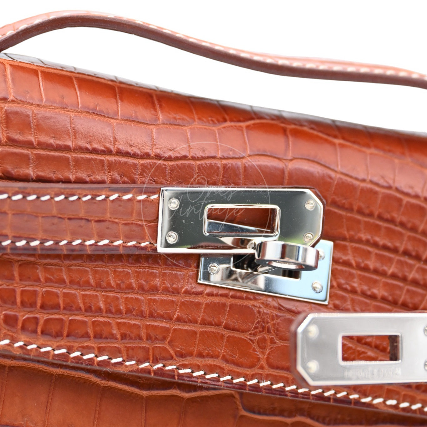 Hermes Mini Kelly Pochette Crocody Niloticus Gold Matte PHW Brown Square J