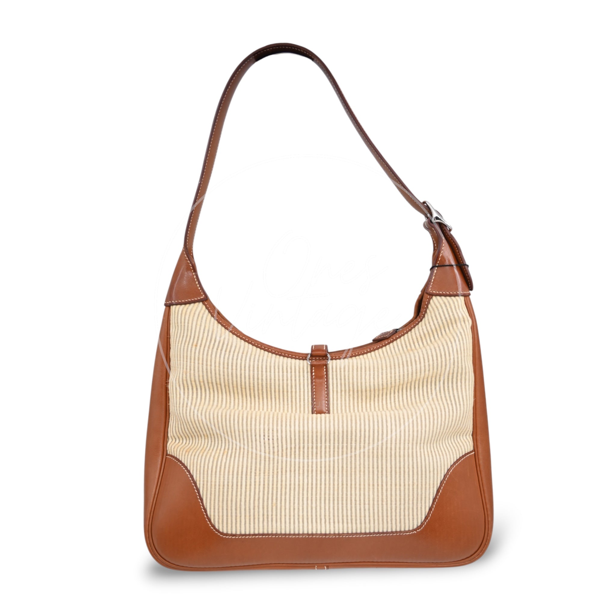 Hermes Toile and Leather Trim 31 Bag PHW Brown Square C