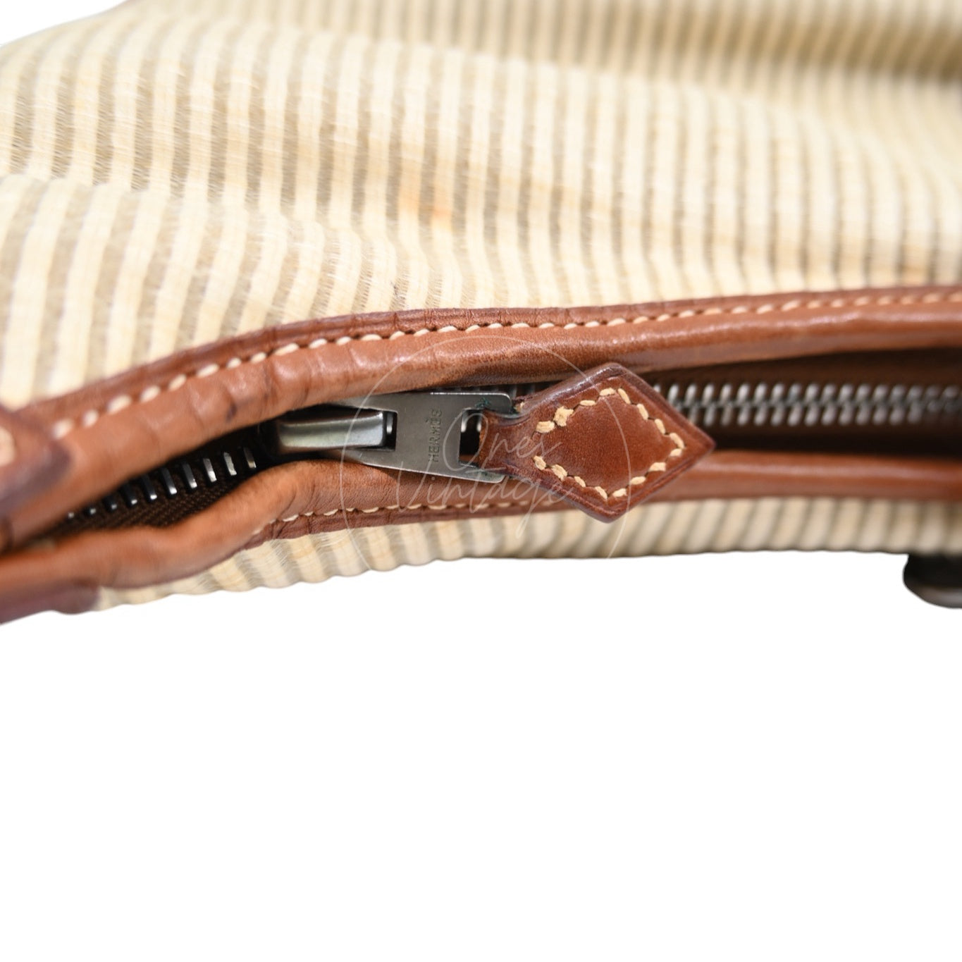 Hermes Toile and Leather Trim 31 Bag PHW Brown Square C