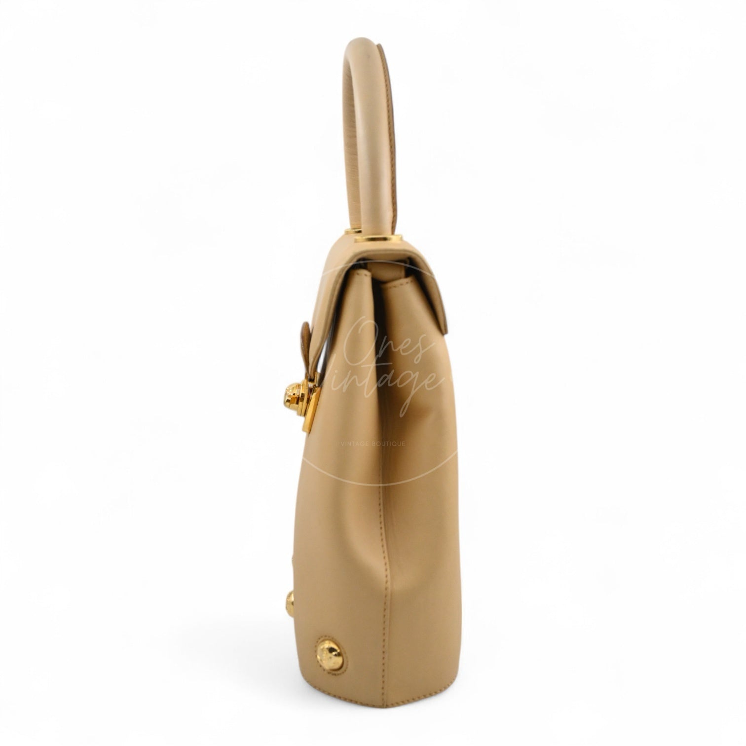Salvatore Ferragamo Vintage Studded Top Handle Bag Beige