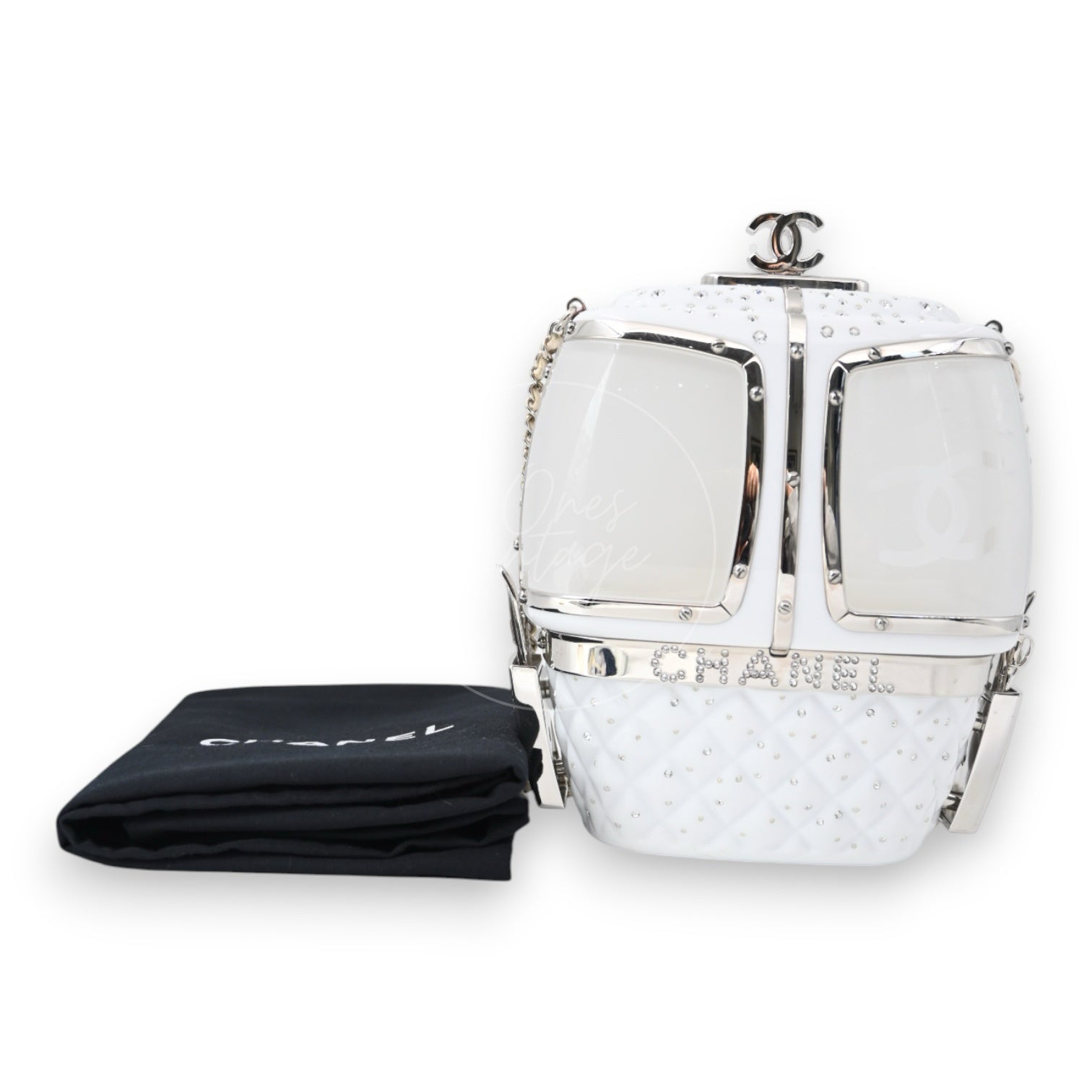 Chanel Gondola Lift Swarovski Evening Bag SHW White Series 27