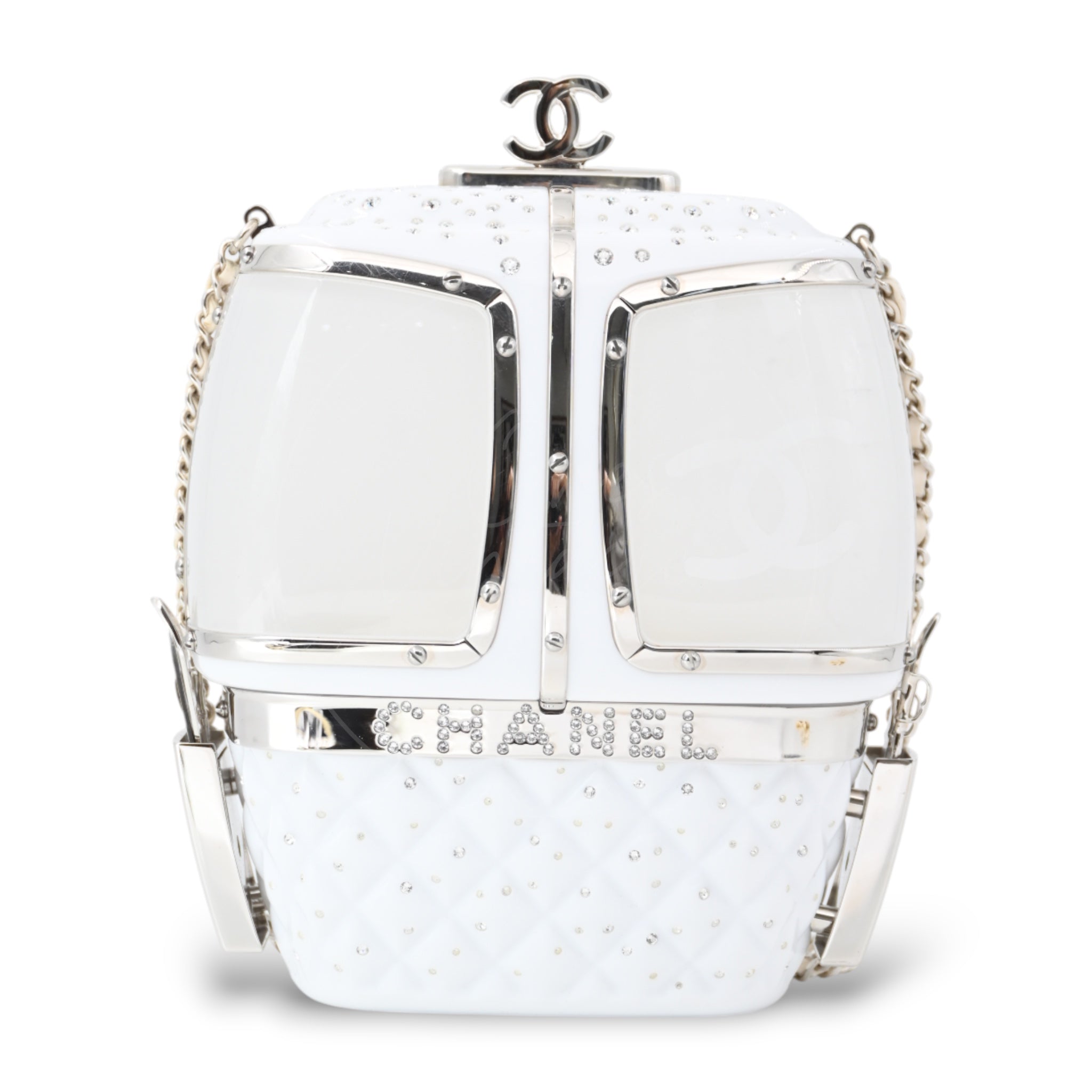 Chanel Gondola Lift Swarovski Evening Bag SHW White Series 27