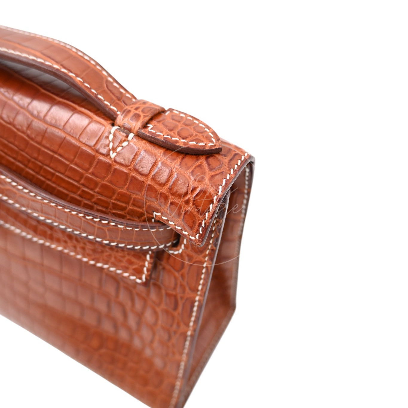 Hermes Mini Kelly Pochette Crocody Niloticus Gold Matte PHW Brown Square J
