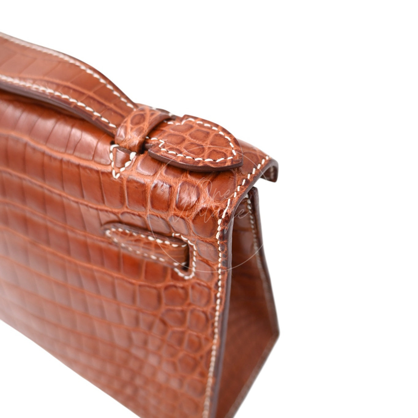 Hermes Mini Kelly Pochette Crocody Niloticus Gold Matte PHW Brown Square J