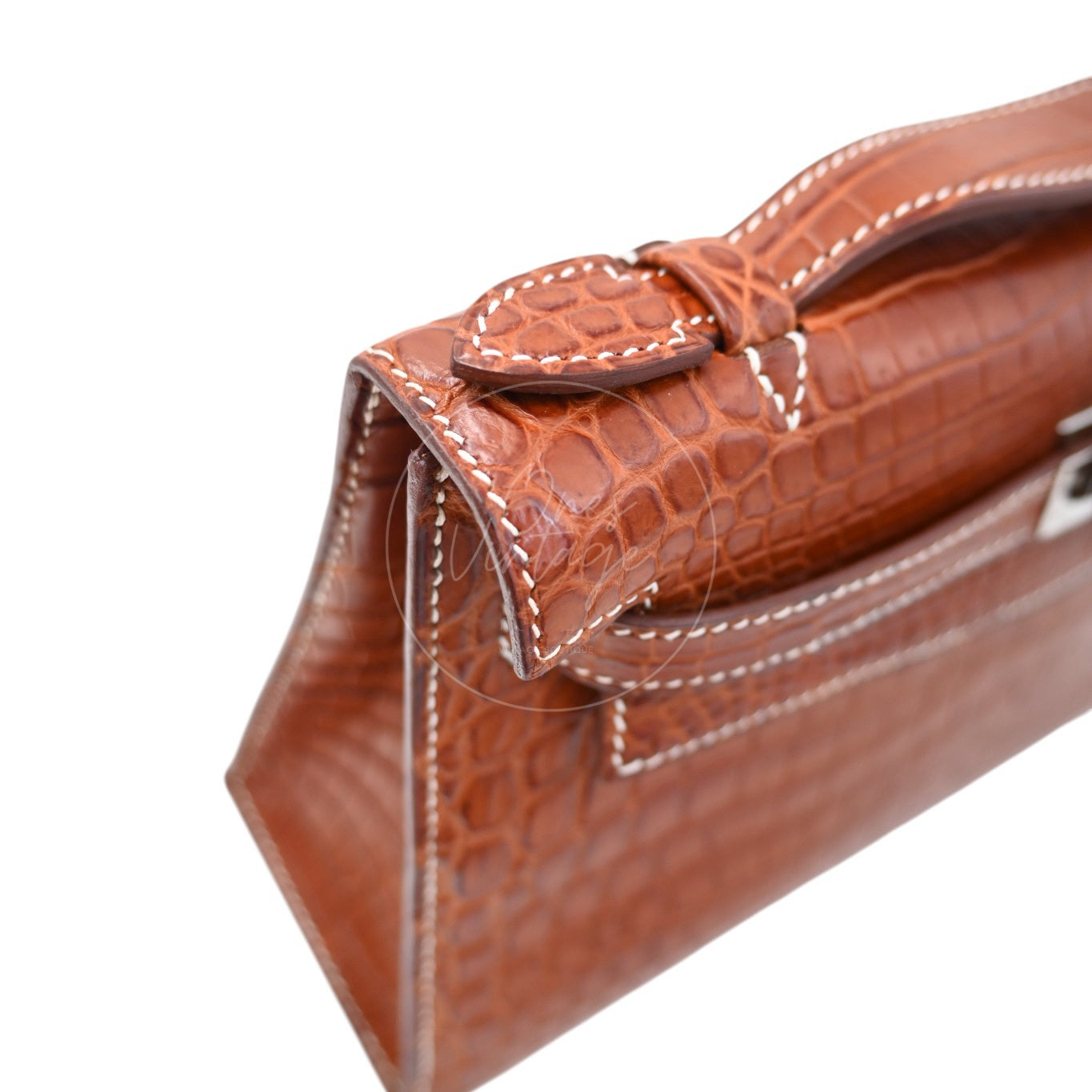 Hermes Mini Kelly Pochette Crocody Niloticus Gold Matte PHW Brown Square J