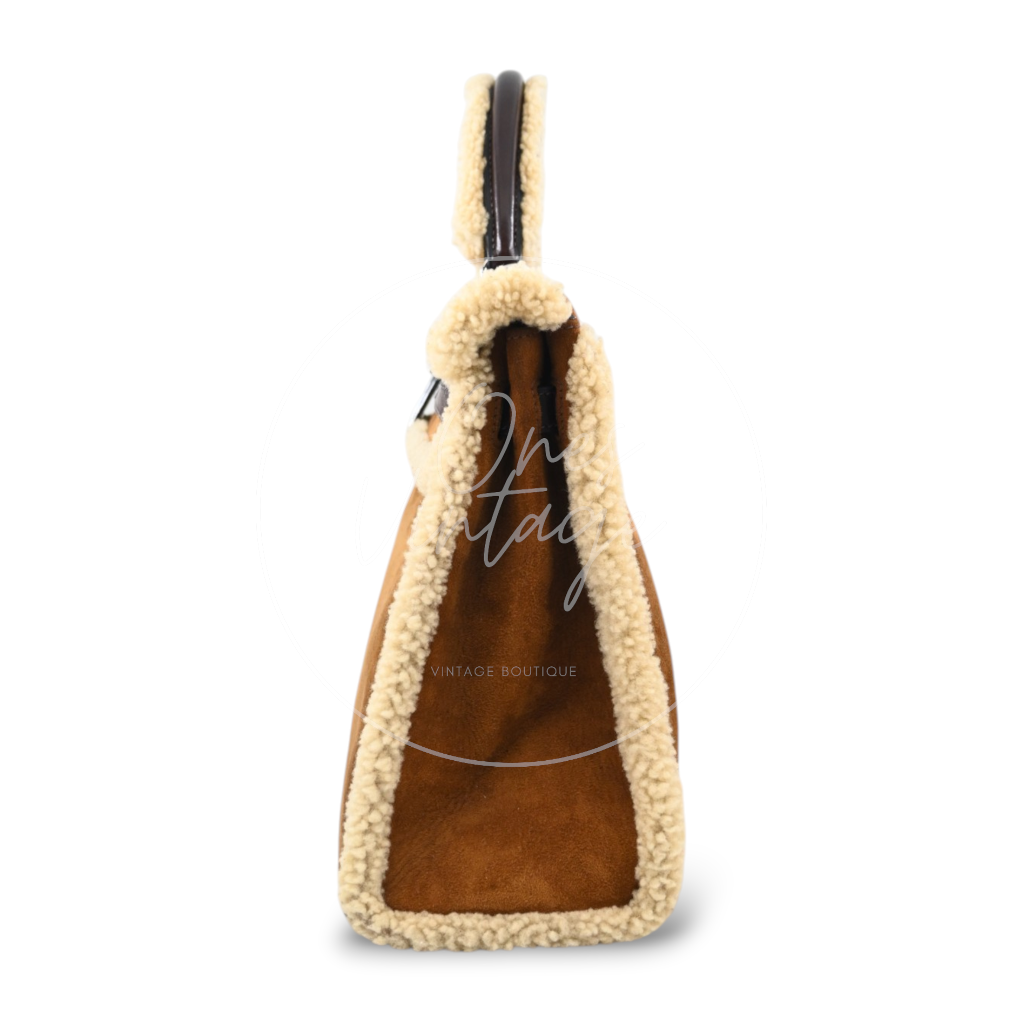 Hermes Limited Edition Kelly 35 Vintage Shearling Teddy Veau Doblis PHW Brown Square I