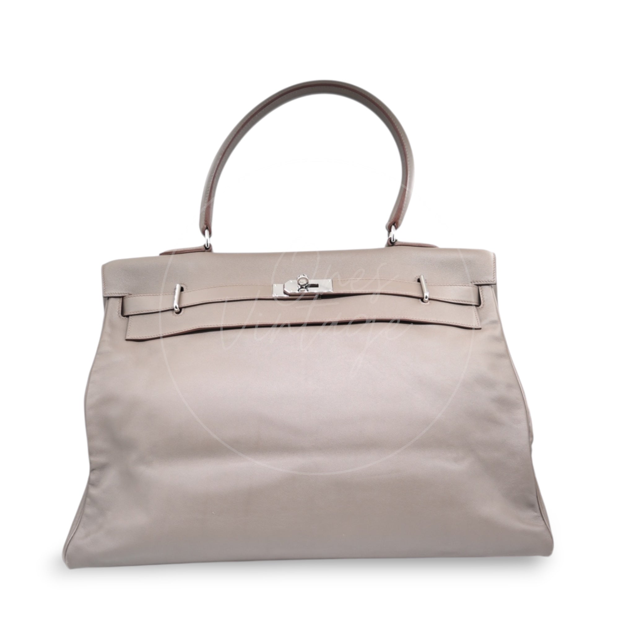 Hermes Kelly 50 Relax Veau Sikkim Handbag PHW Etain Square O