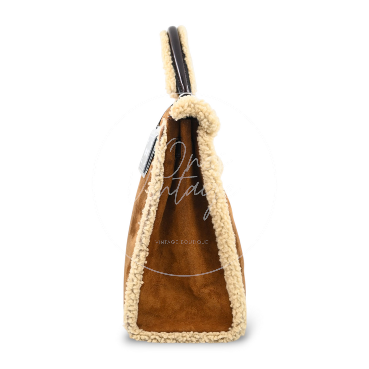 Hermes Limited Edition Kelly 35 Vintage Shearling Teddy Veau Doblis PHW Brown Square I