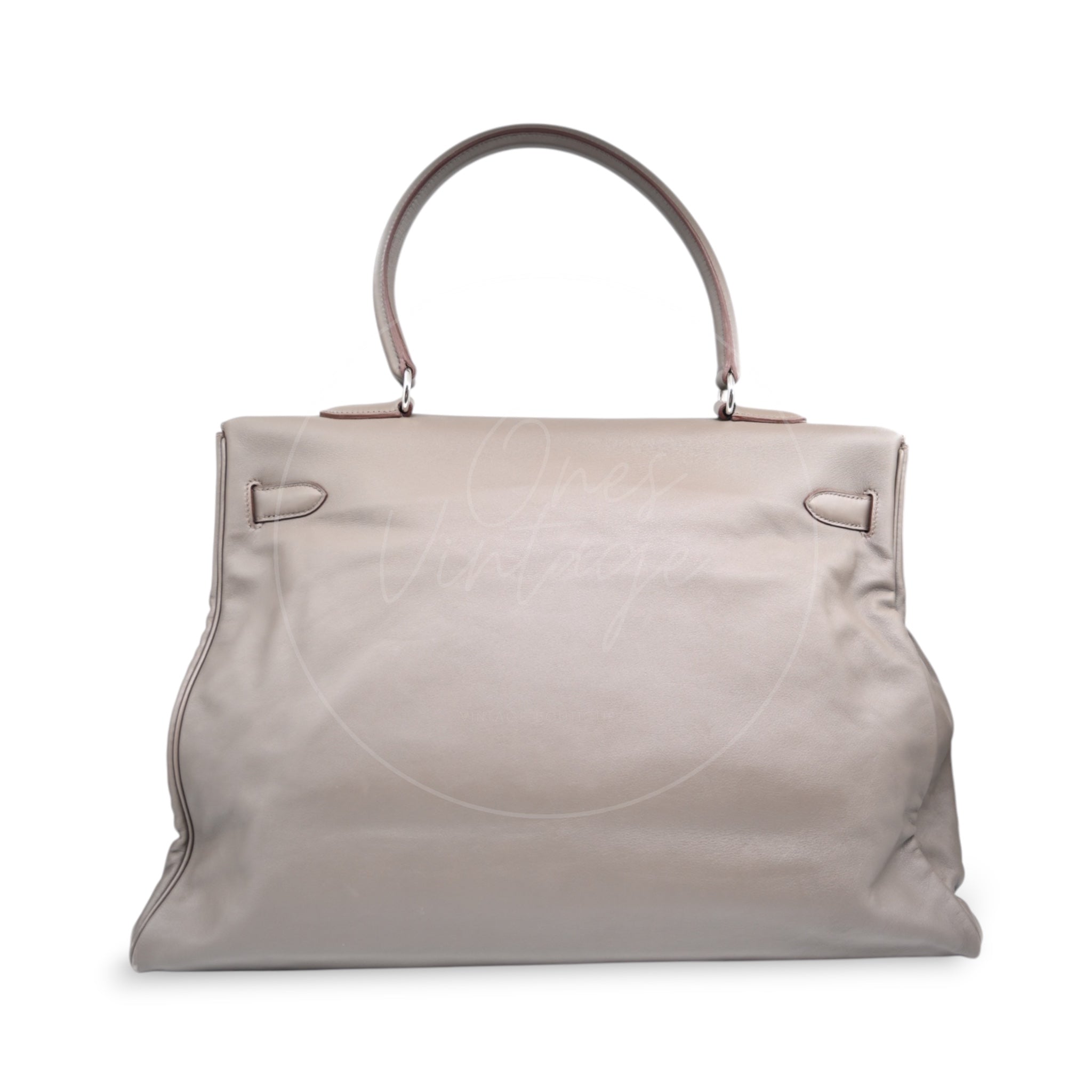Hermes Kelly 50 Relax Veau Sikkim Handbag PHW Etain Square O