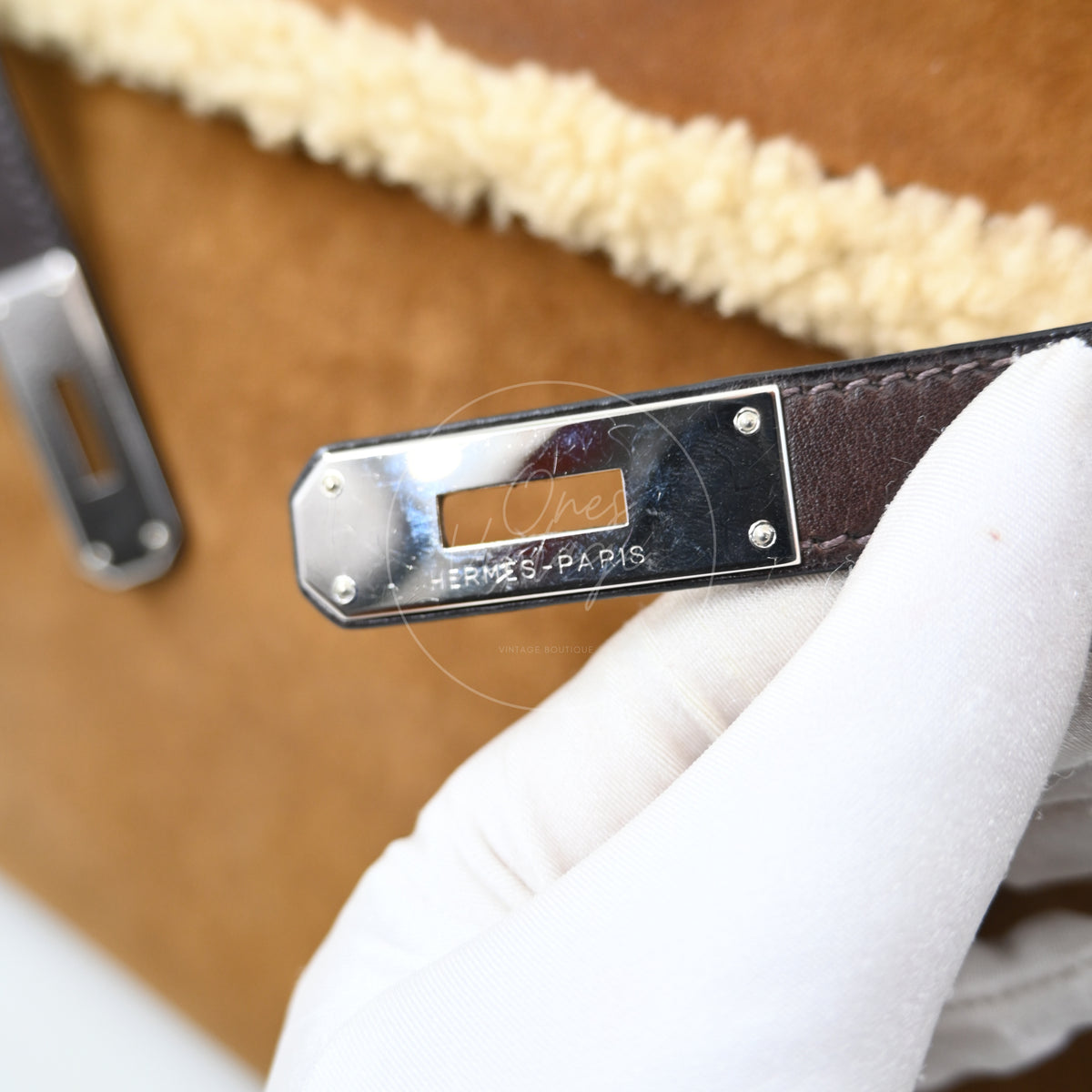 Hermes Limited Edition Kelly 35 Vintage Shearling Teddy Veau Doblis PHW Brown Square I