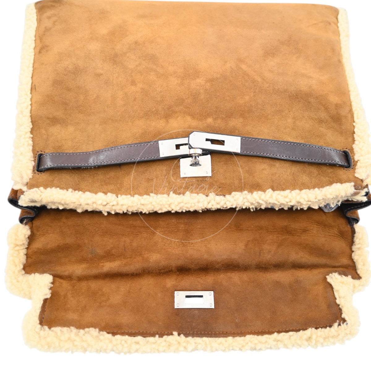 Hermes Limited Edition Kelly 35 Vintage Shearling Teddy Veau Doblis PHW Brown Square I