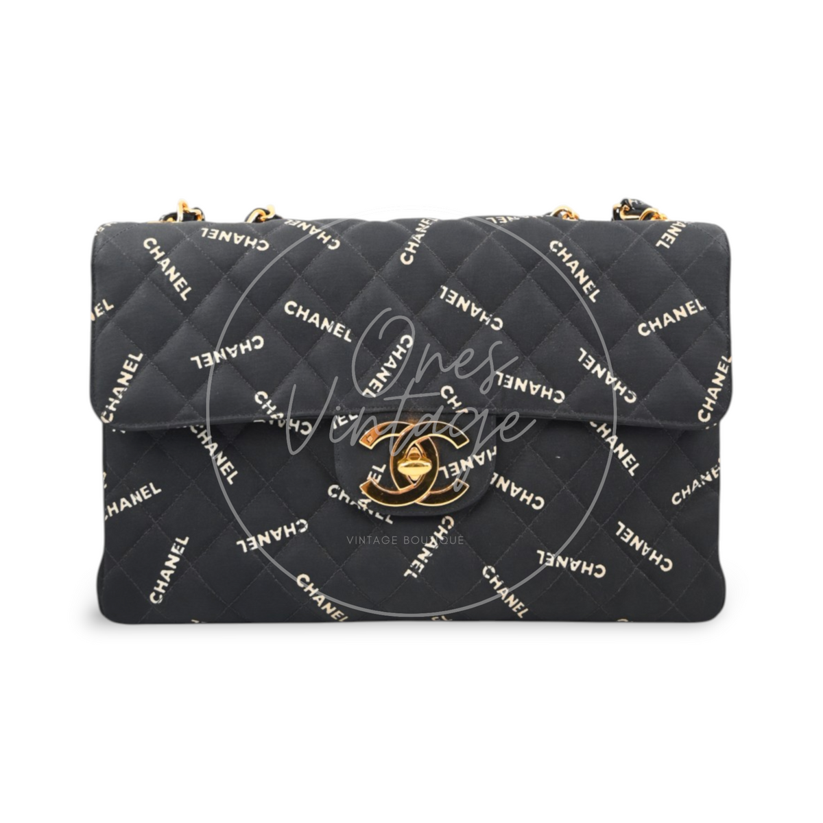 Chanel 1995 Vintage Maxi 34 Classic Flap Canvas GHW Black Series 3