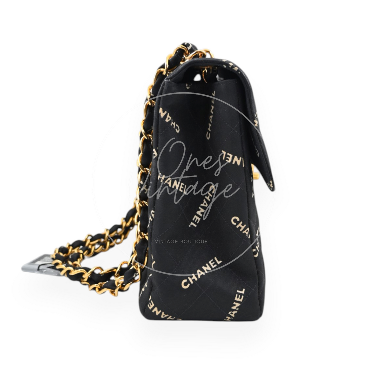 Chanel 1995 Vintage Maxi 34 Classic Flap Canvas GHW Black Series 3